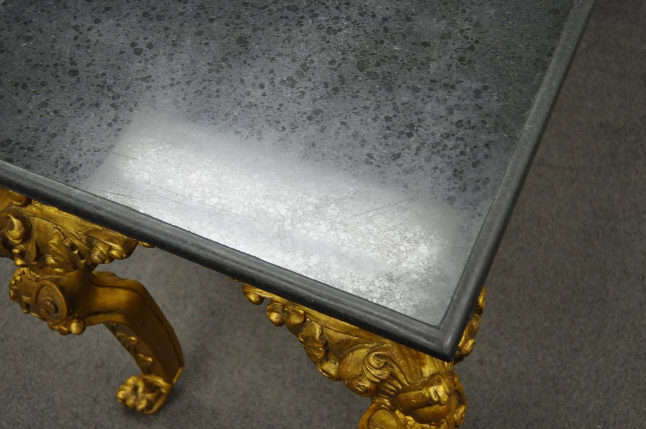 French Baroque Style Marble-Top Gold Gilt Figural Console Hall Table with Faces 2