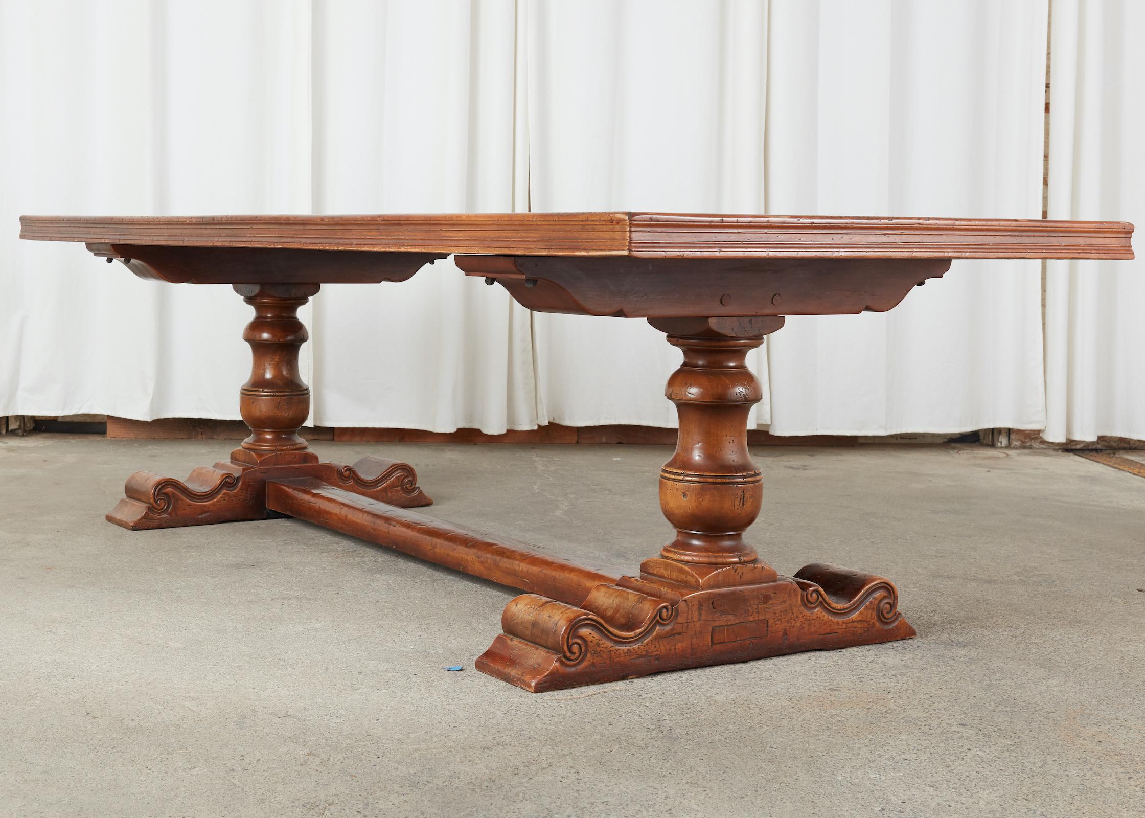 Hand-Crafted French Baroque Style Walnut Refectory Trestle Dining Table