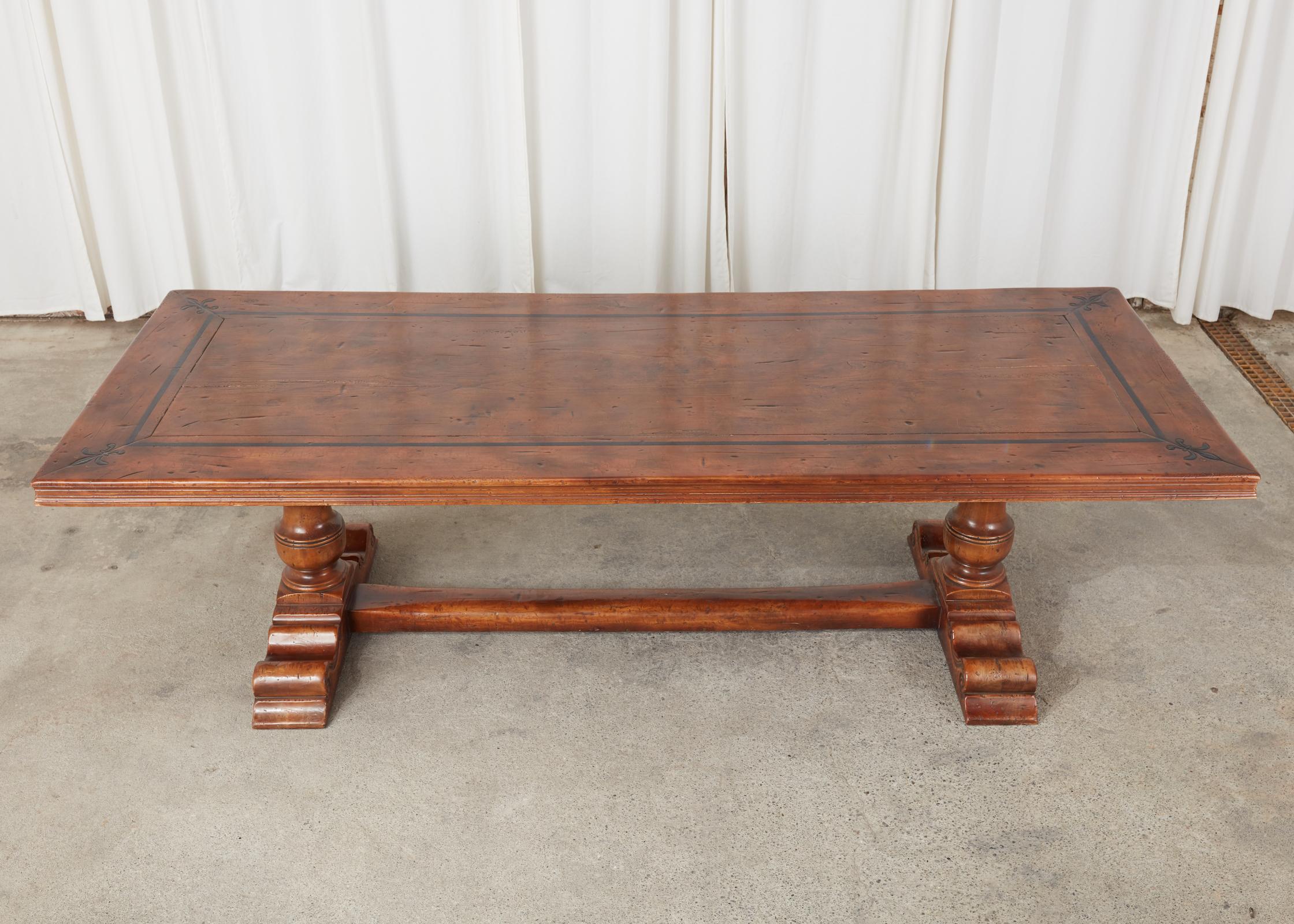 French Baroque Style Walnut Refectory Trestle Dining Table In Good Condition In Rio Vista, CA