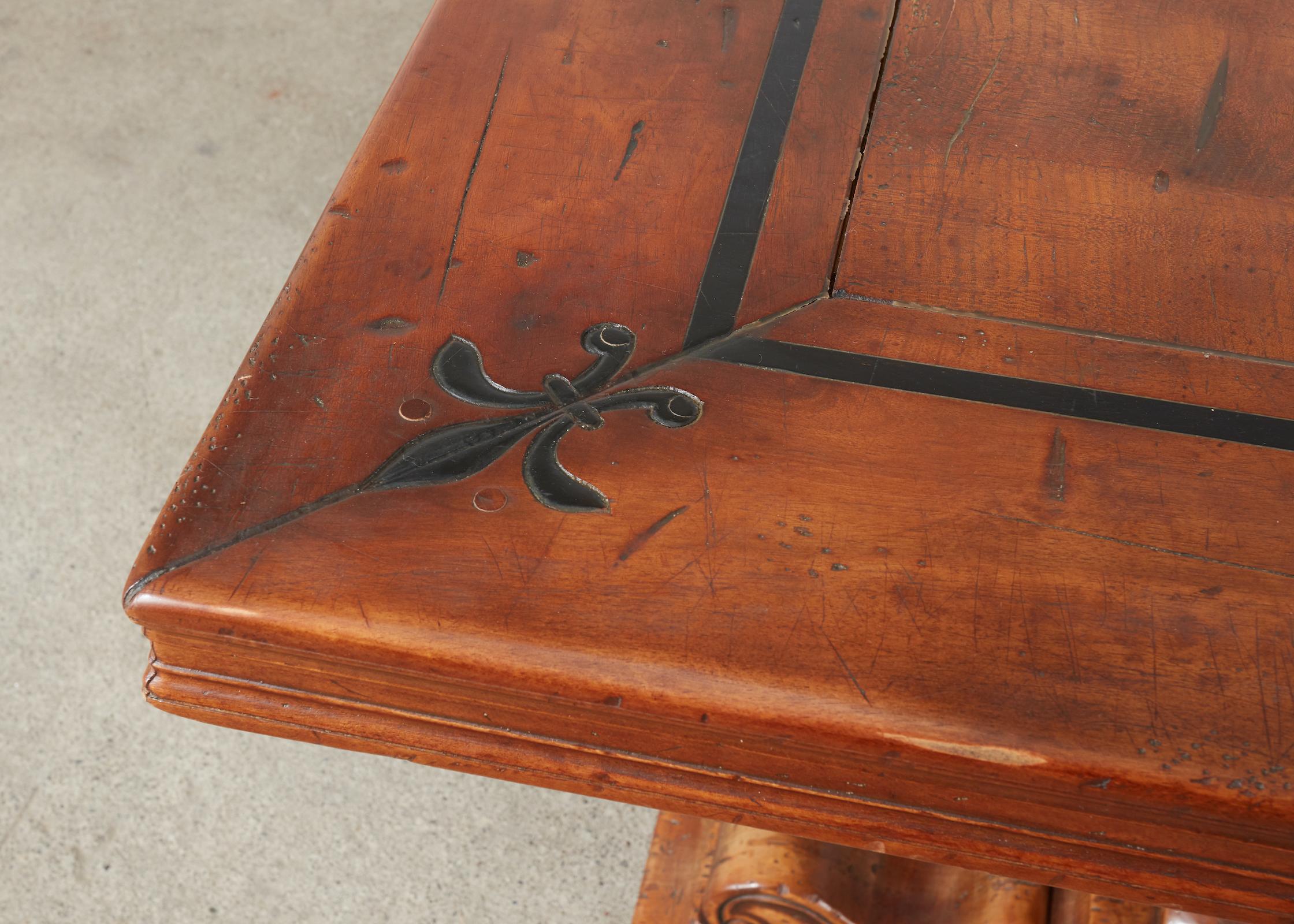 20th Century French Baroque Style Walnut Refectory Trestle Dining Table