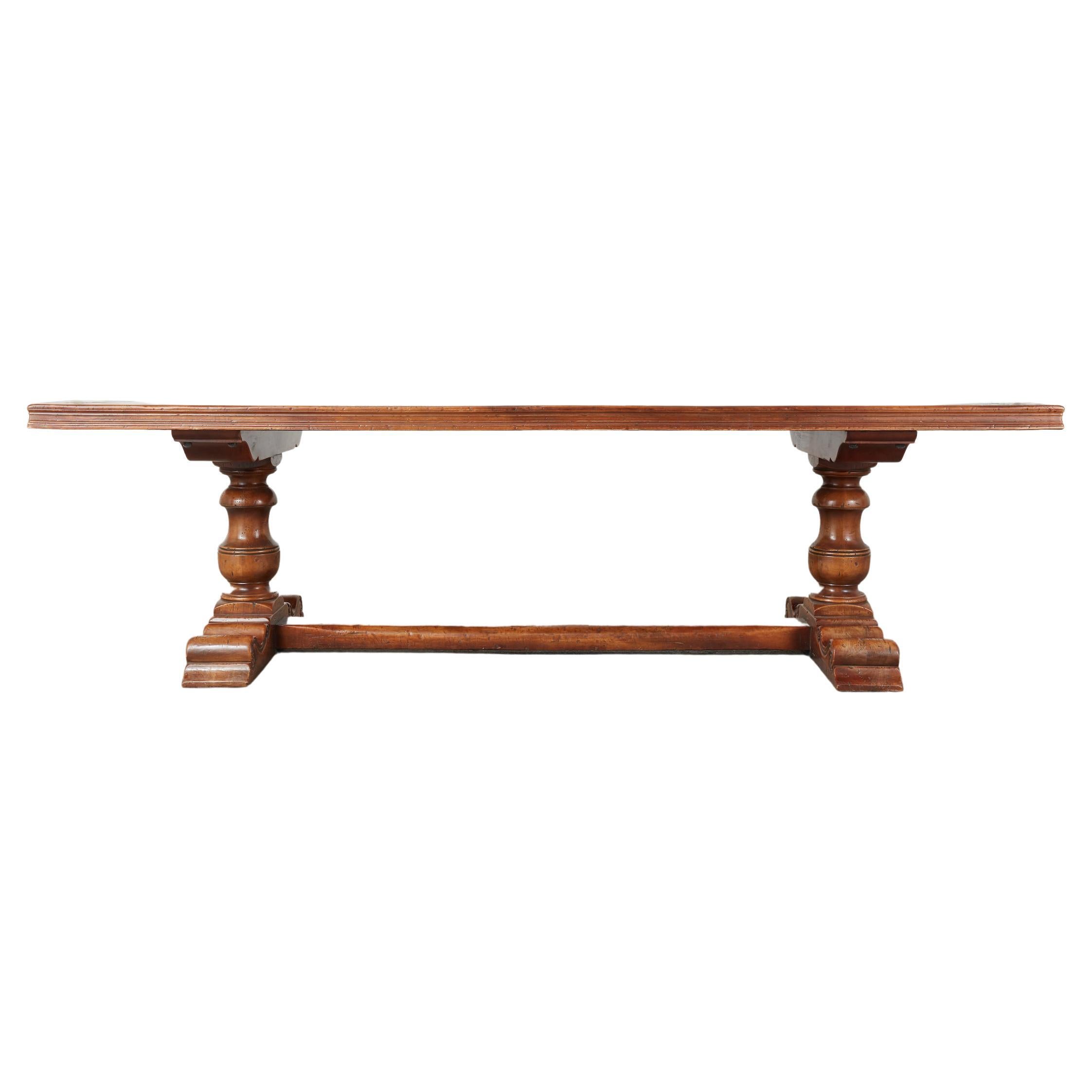 French Baroque Style Walnut Refectory Trestle Dining Table
