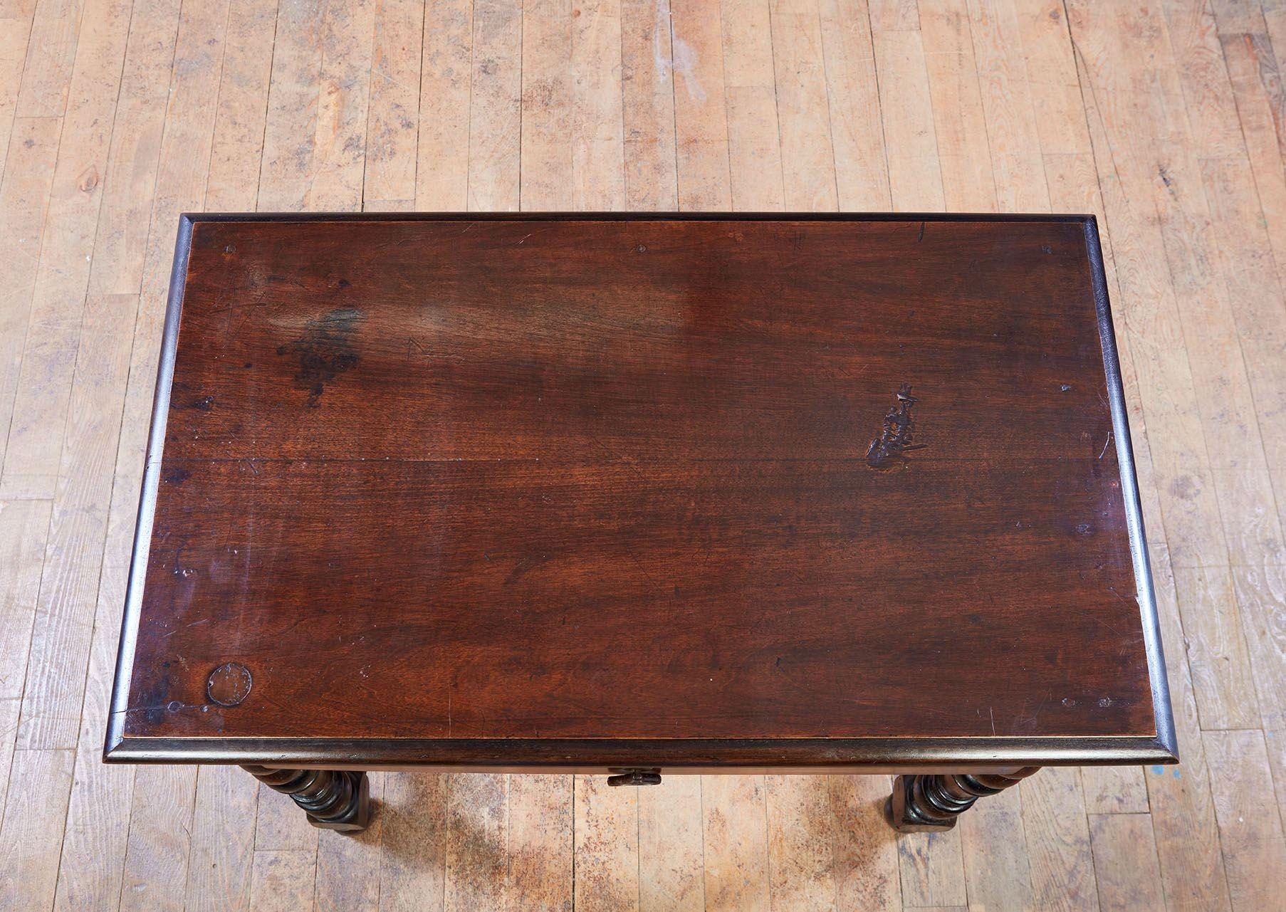 Turned French Baroque Walnut Side Table For Sale