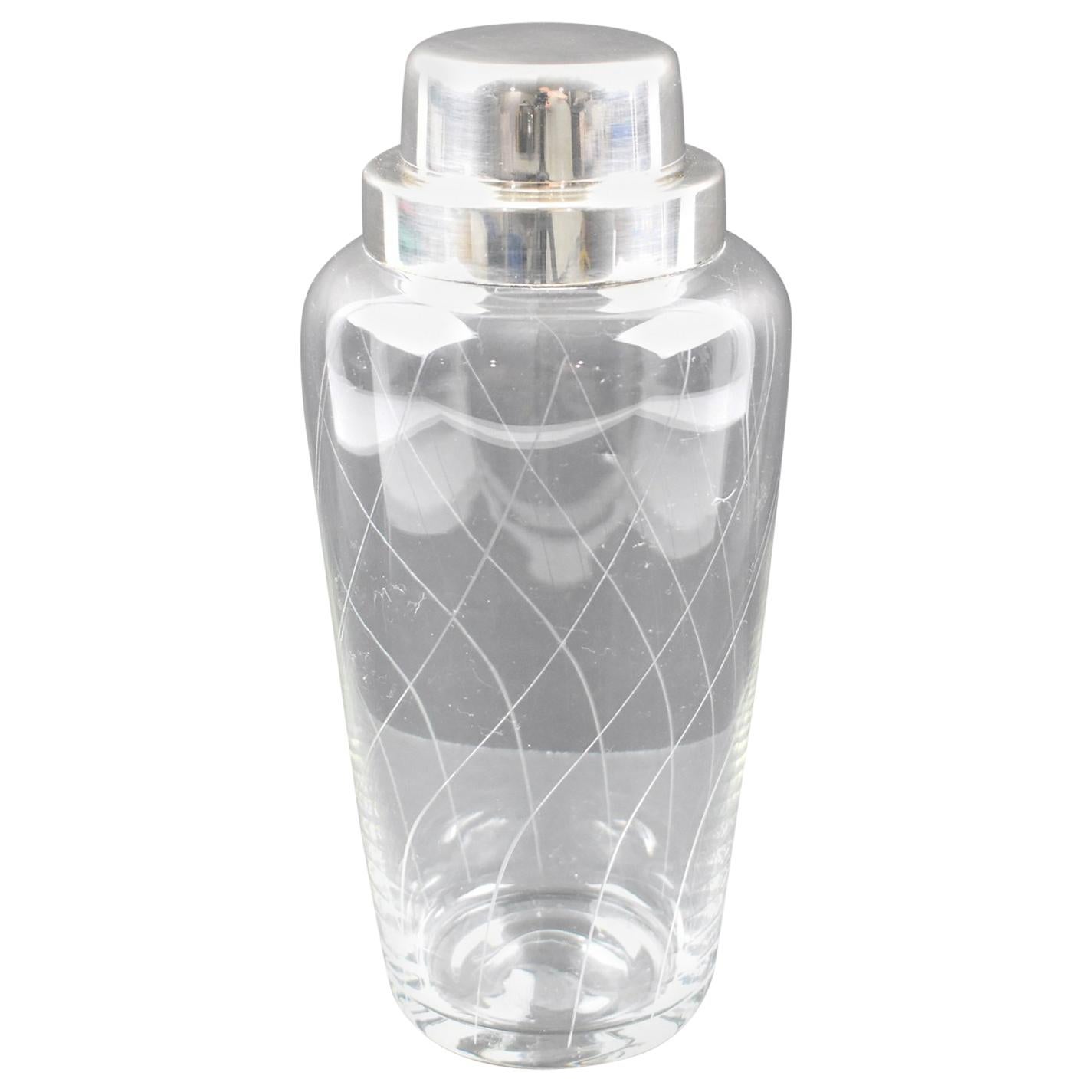 French Barware Accessory Silver Plate and Crystal Cocktail Martini Shaker