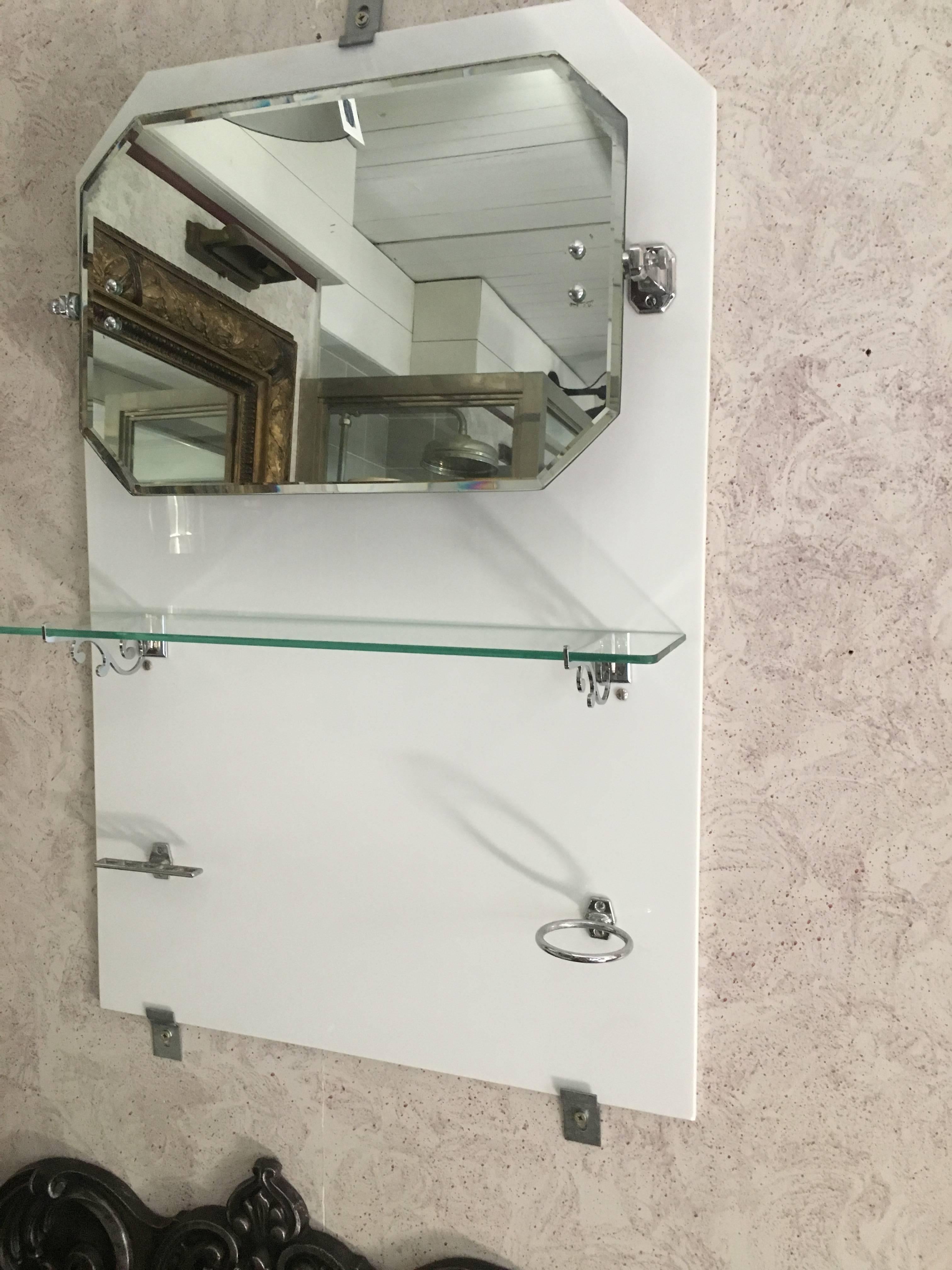French Bathroom Adjustable Mirror with Shelf and Accessories from 1920s For Sale 3