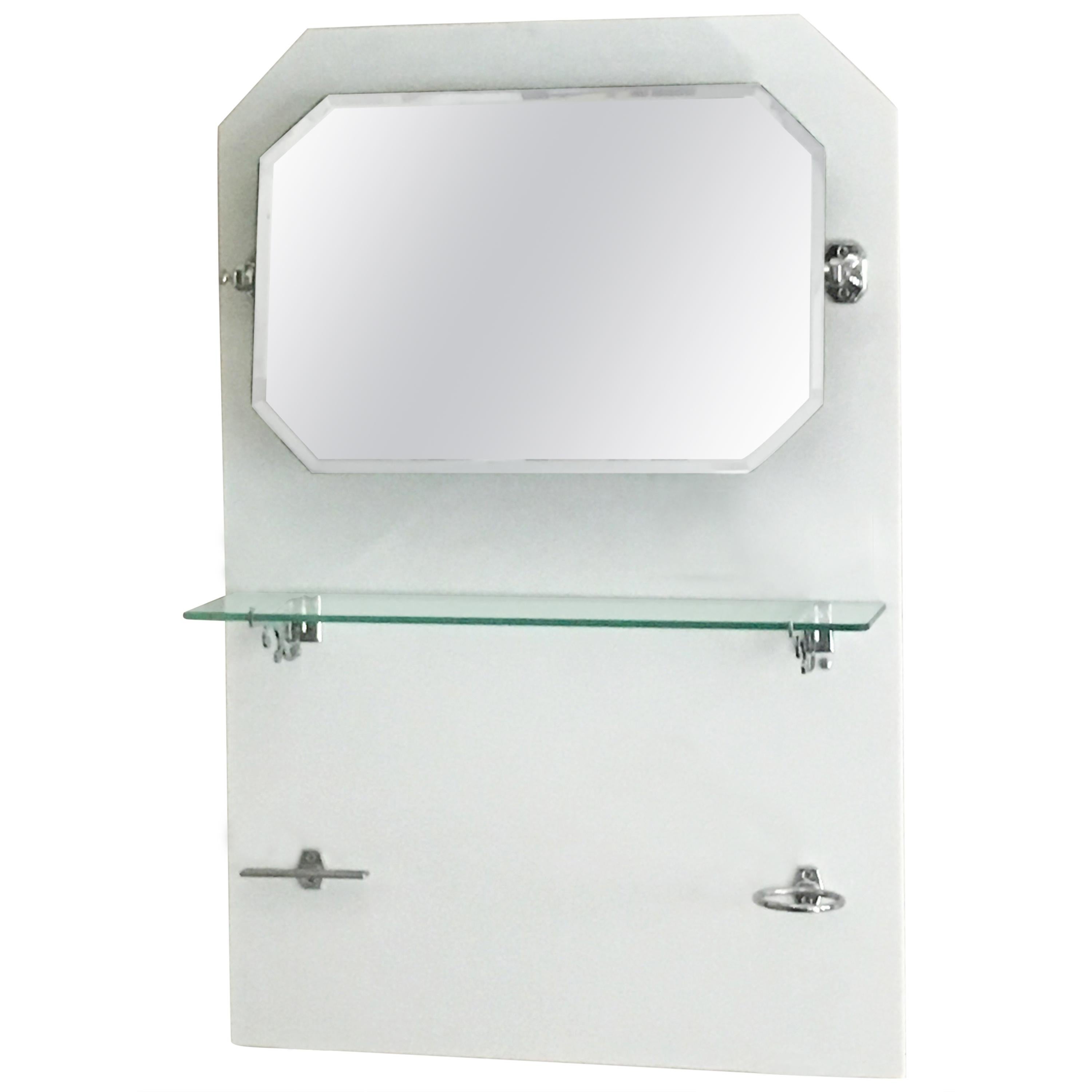 French Bathroom Adjustable Mirror with Shelf and Accessories from 1920s For Sale