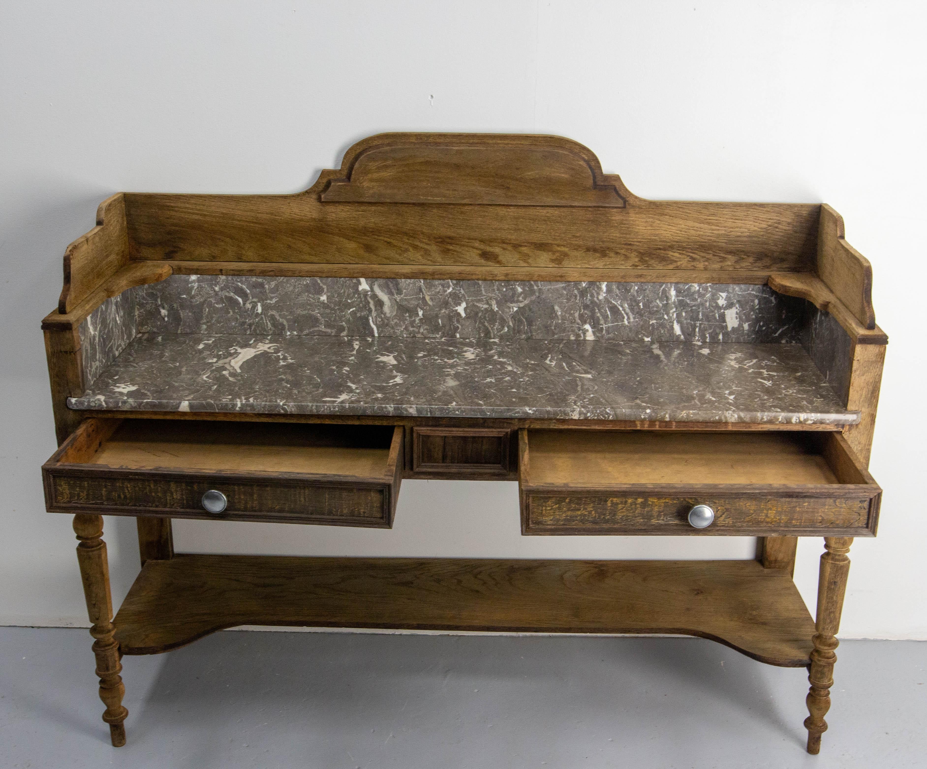 French Bathroom Table Dessert Marble Wood for Two Bassins, late 19th Century 2