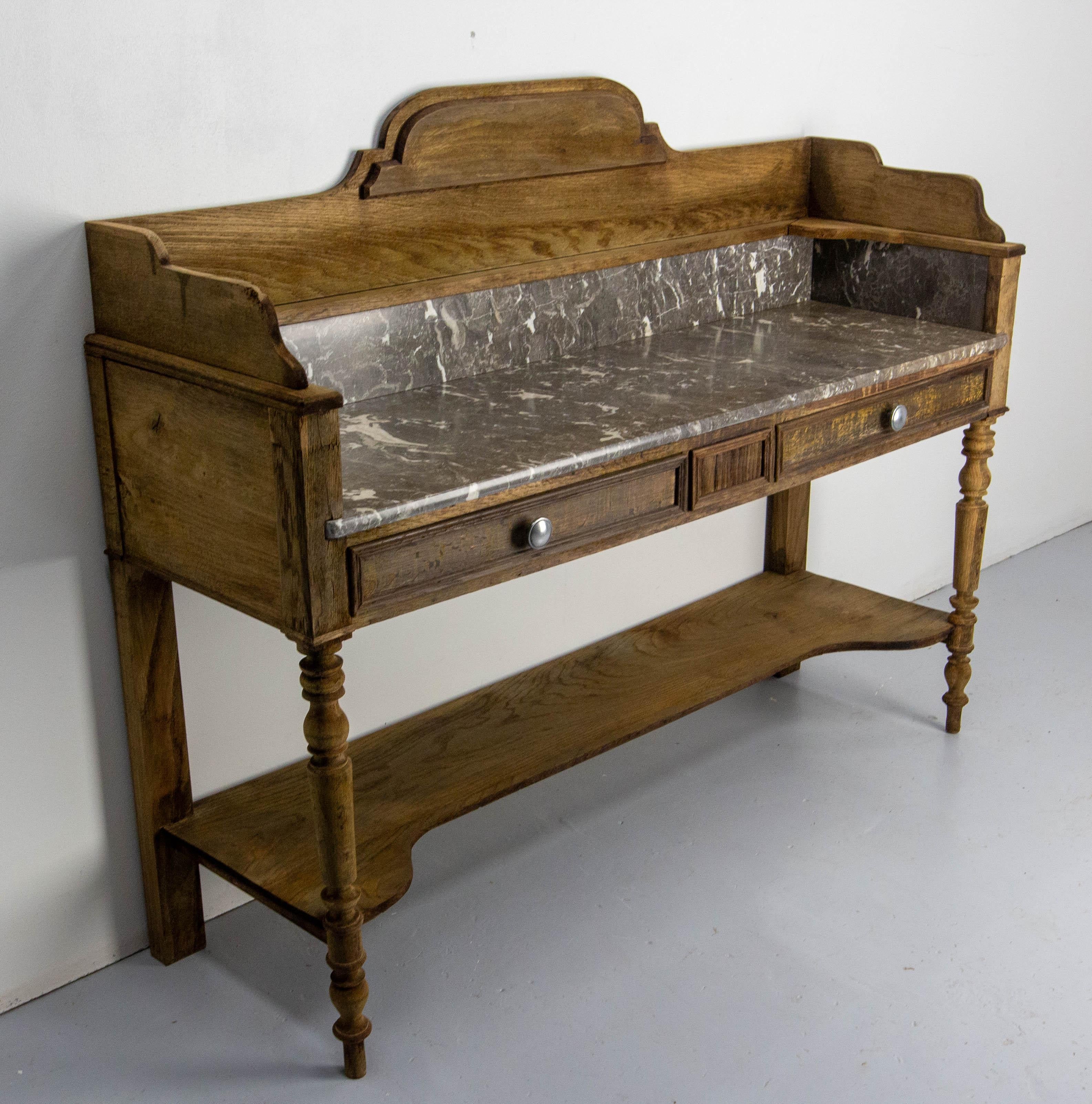 French Bathroom Table Dessert Marble Wood for Two Bassins, late 19th Century 5