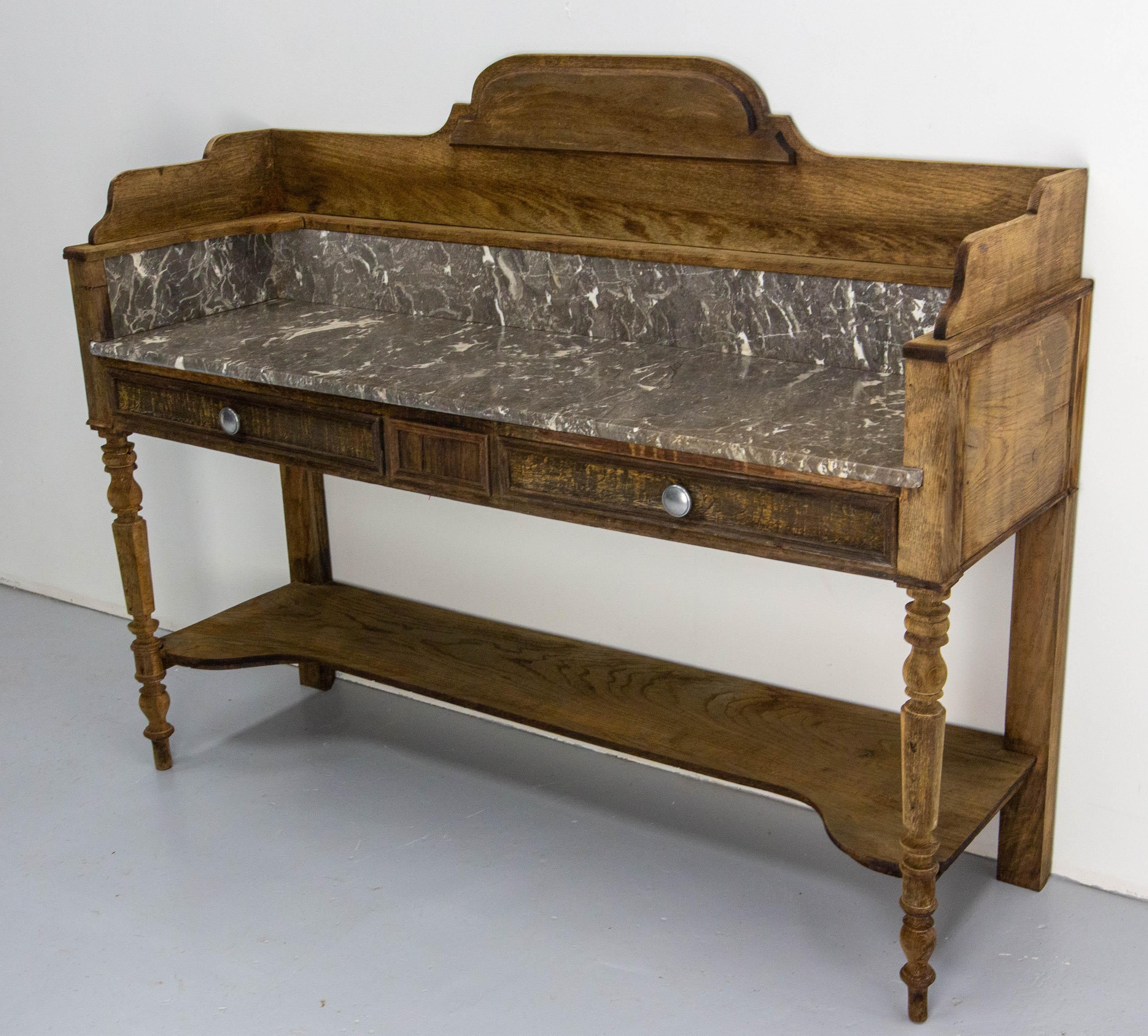 French Bathroom Table Dessert Marble Wood for Two Bassins, late 19th Century 6
