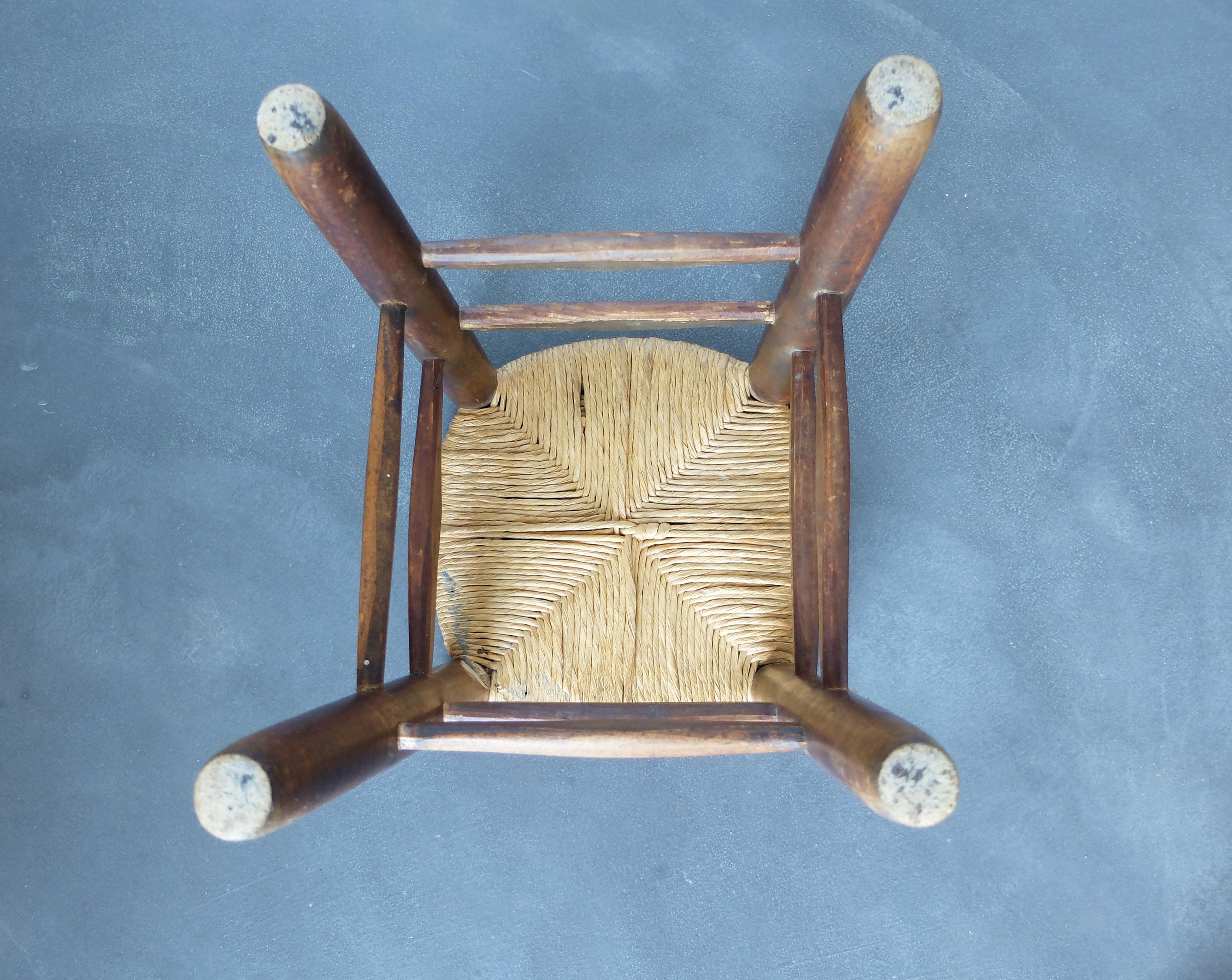 French Bauche Straw Stool, in the Style of Charlotte Perriand For Sale 6