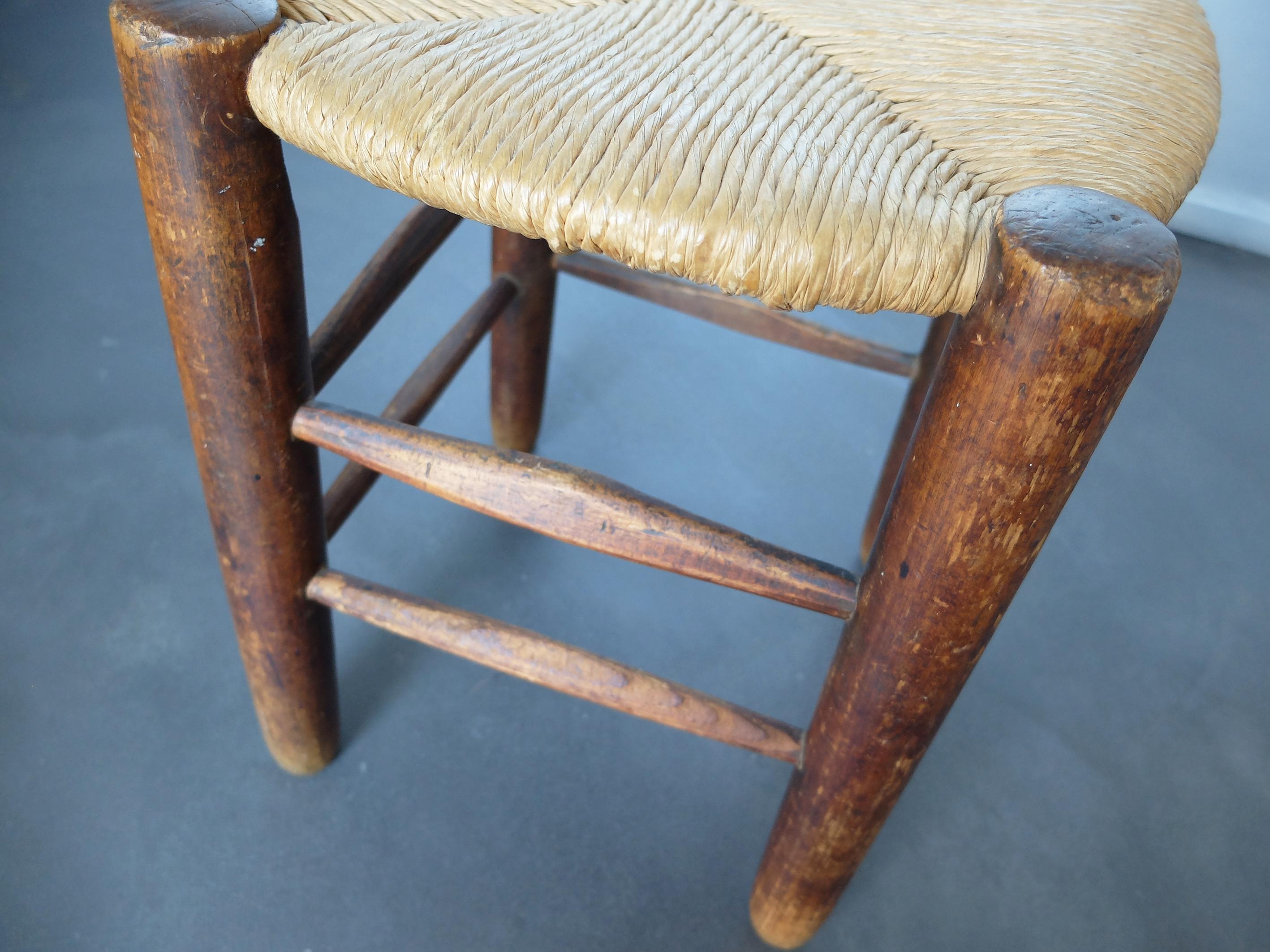French Bauche Straw Stool, in the Style of Charlotte Perriand For Sale 3