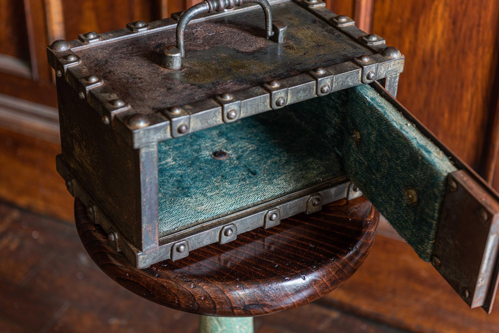 19th Century French Bauche Studded Travelling Strongbox Safe, circa 1870-1880