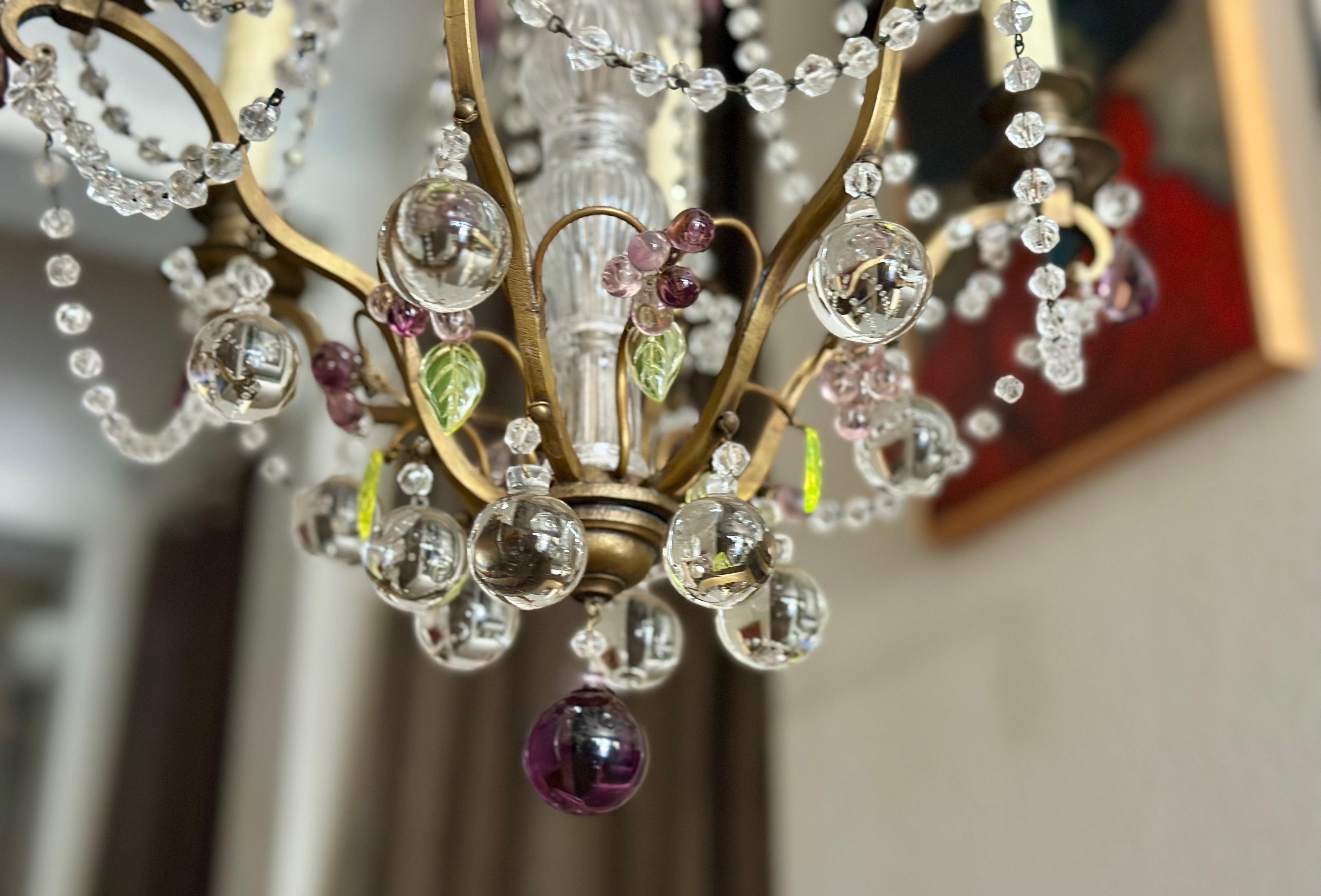 French Beaded Amethyst Crystals Bronze Chandelier For Sale 7
