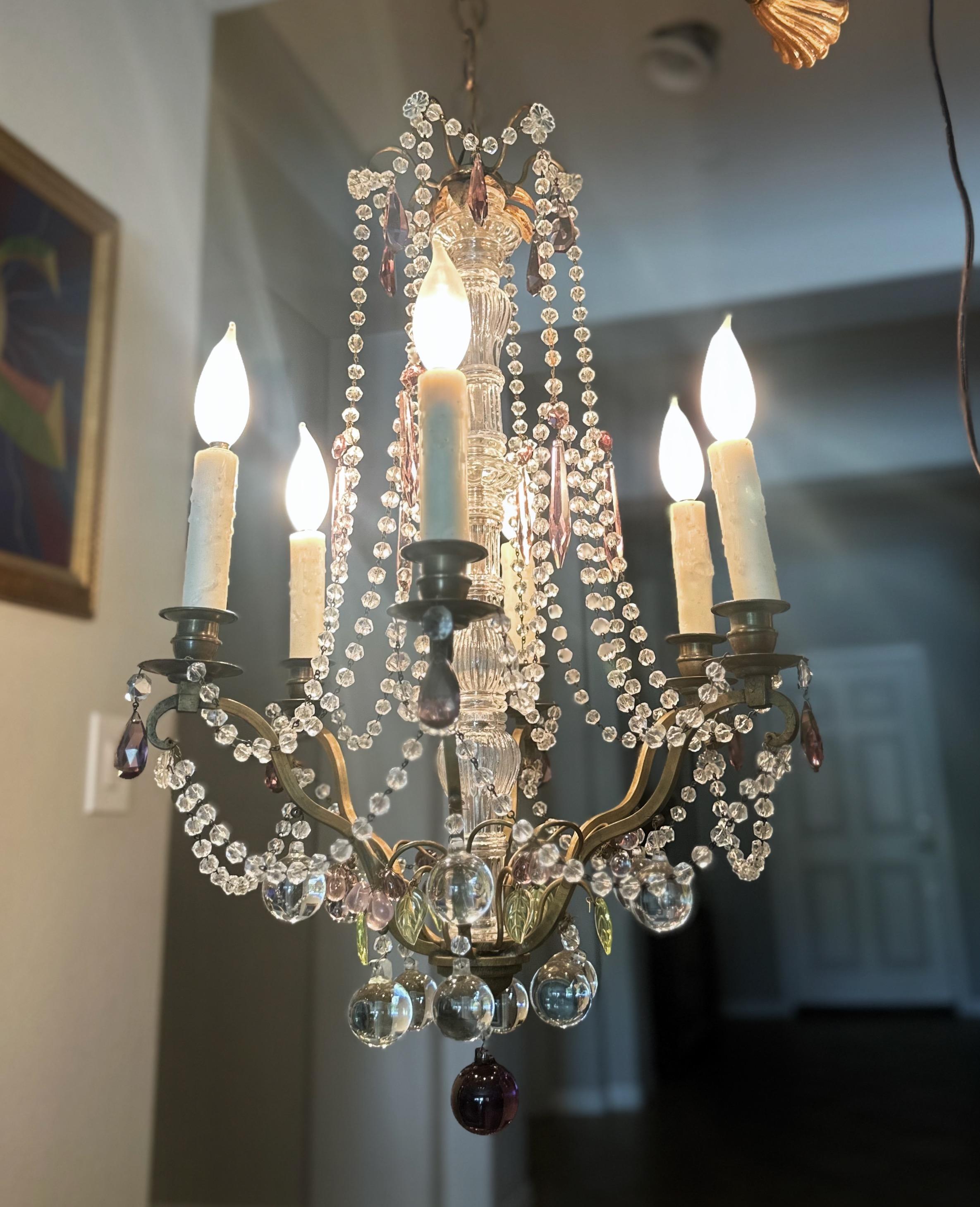 French Beaded Amethyst Crystals Bronze Chandelier For Sale 9