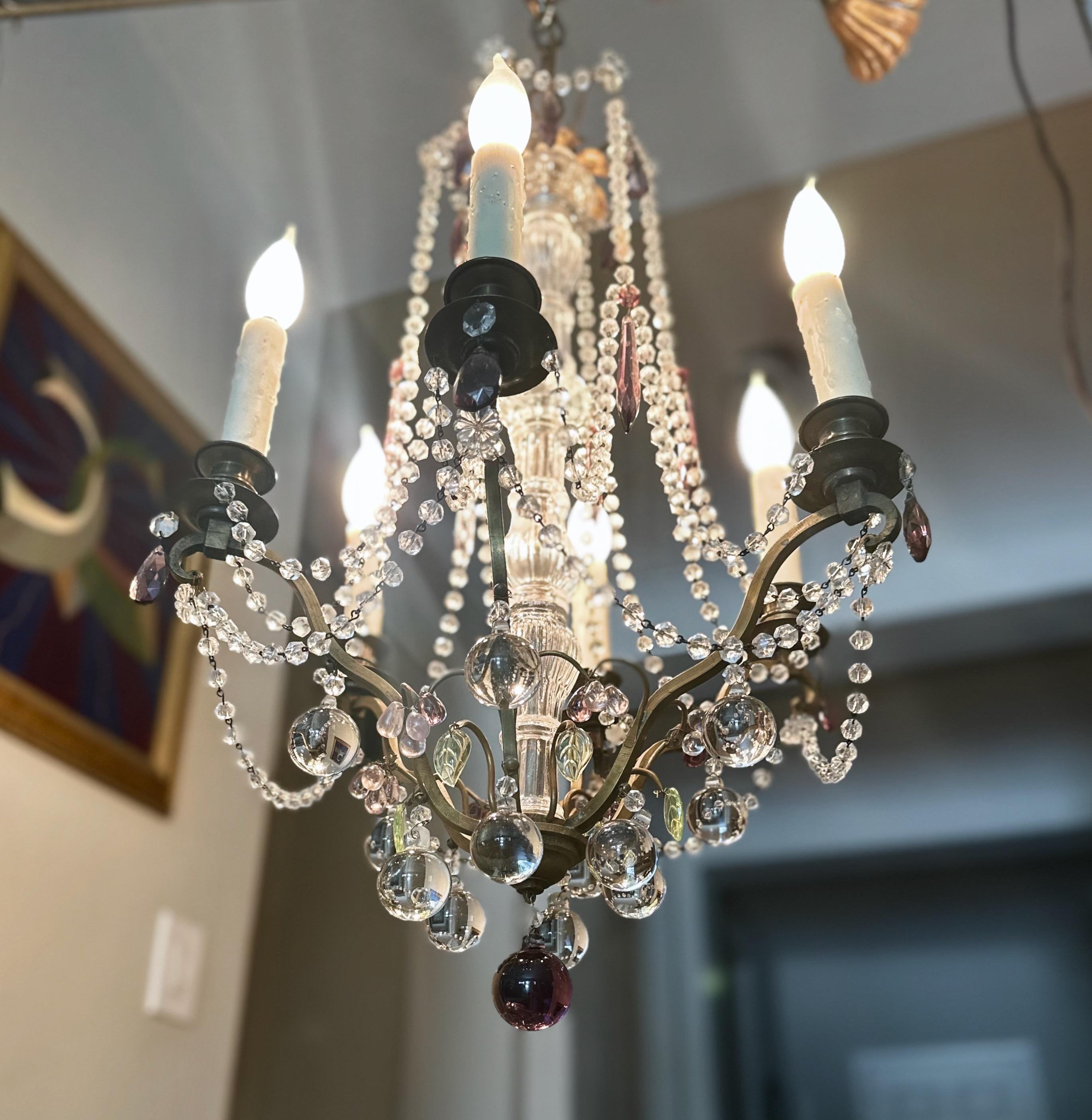 French Beaded Amethyst Crystals Bronze Chandelier For Sale 10