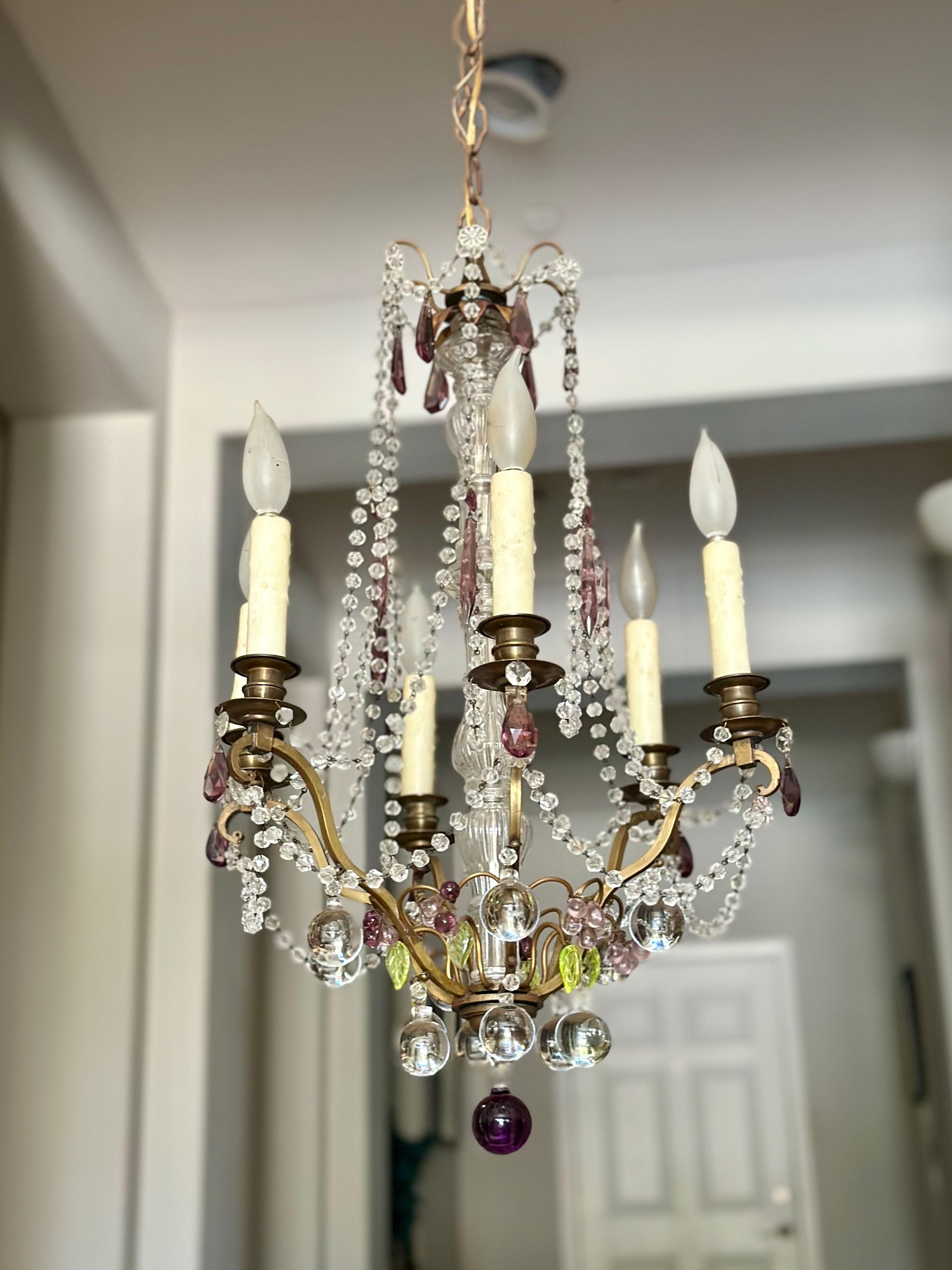French Beaded Amethyst Crystals Bronze Chandelier For Sale 11
