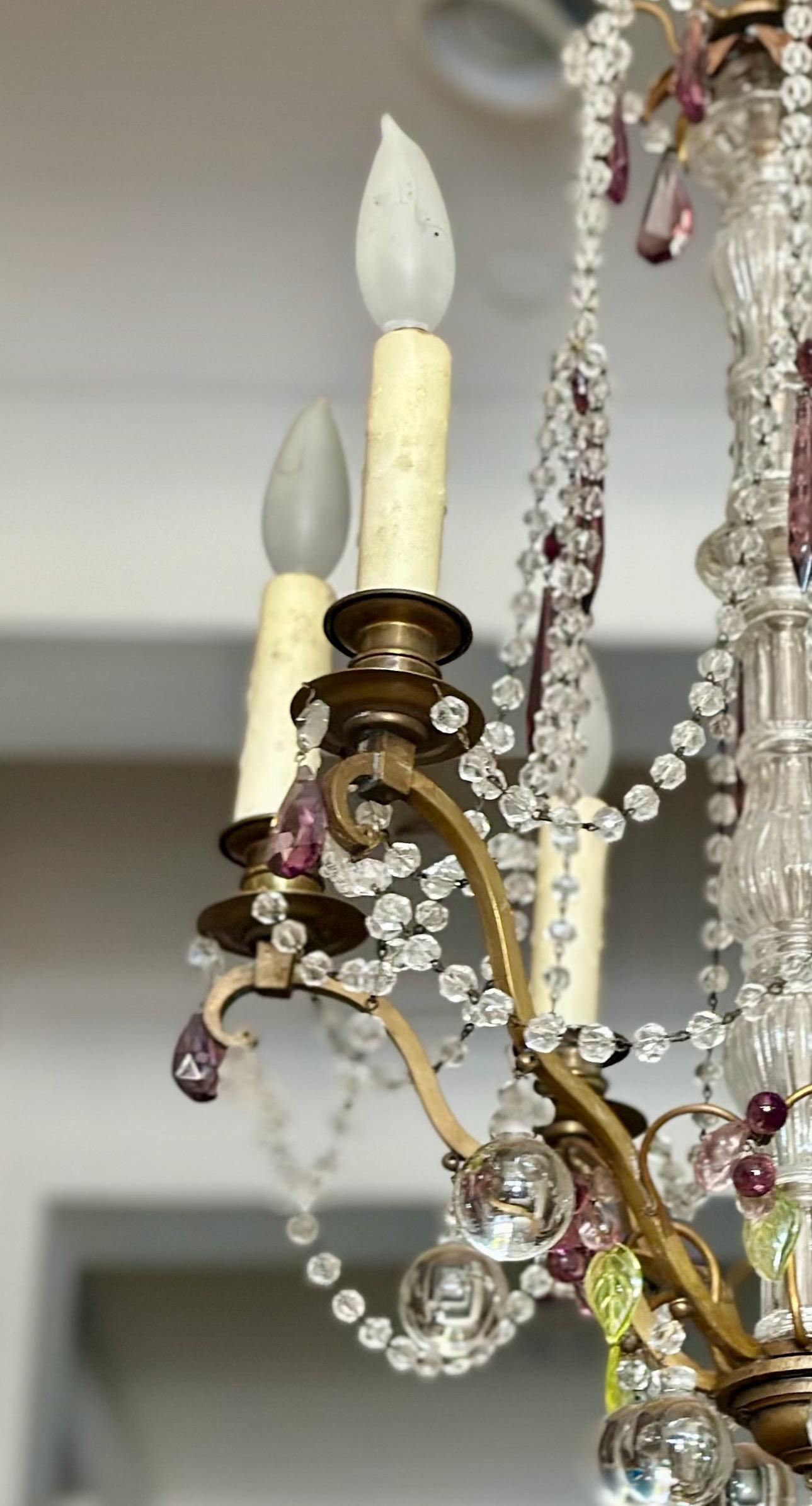 French Beaded Amethyst Crystals Bronze Chandelier For Sale 3