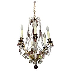 French Beaded Amethyst Crystals Bronze Chandelier