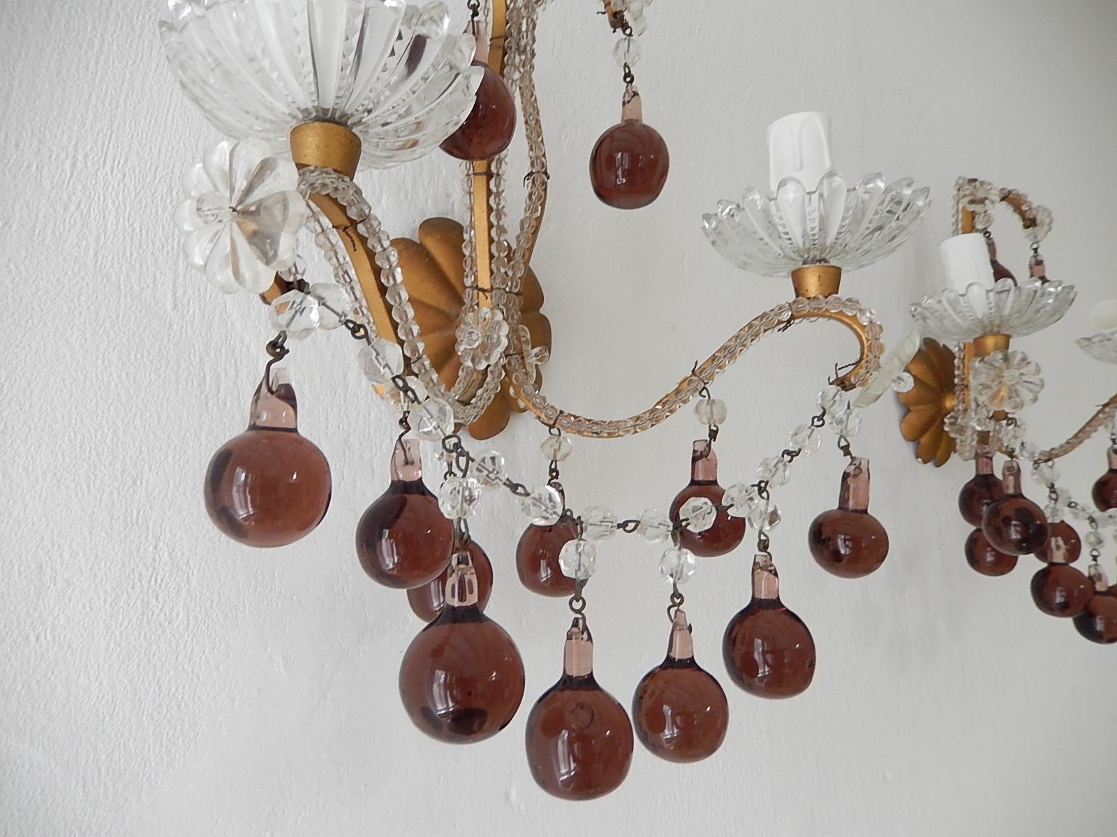 French Beaded Amethyst Murano Drops Sconces, circa 1920 For Sale 5