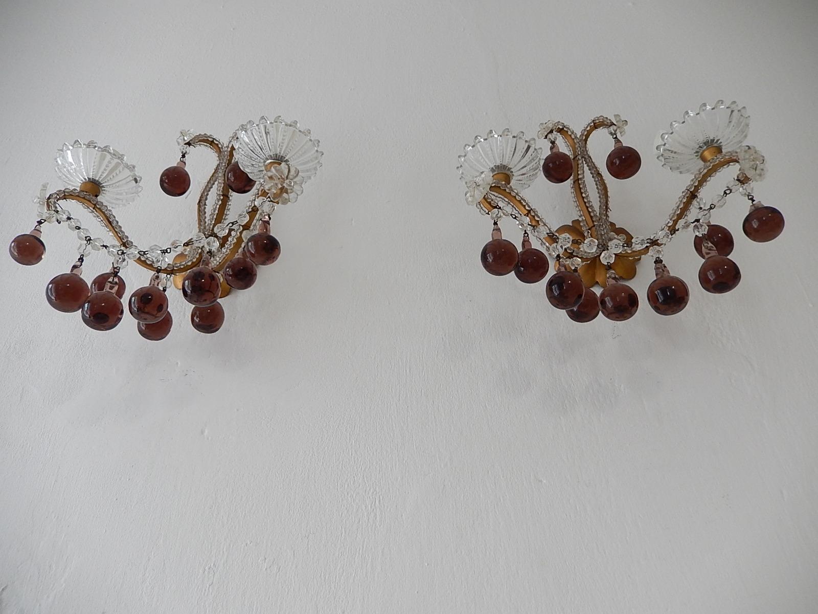 Français Appliques françaises en gouttes d'améthyste de Murano perlée, vers 1920 en vente