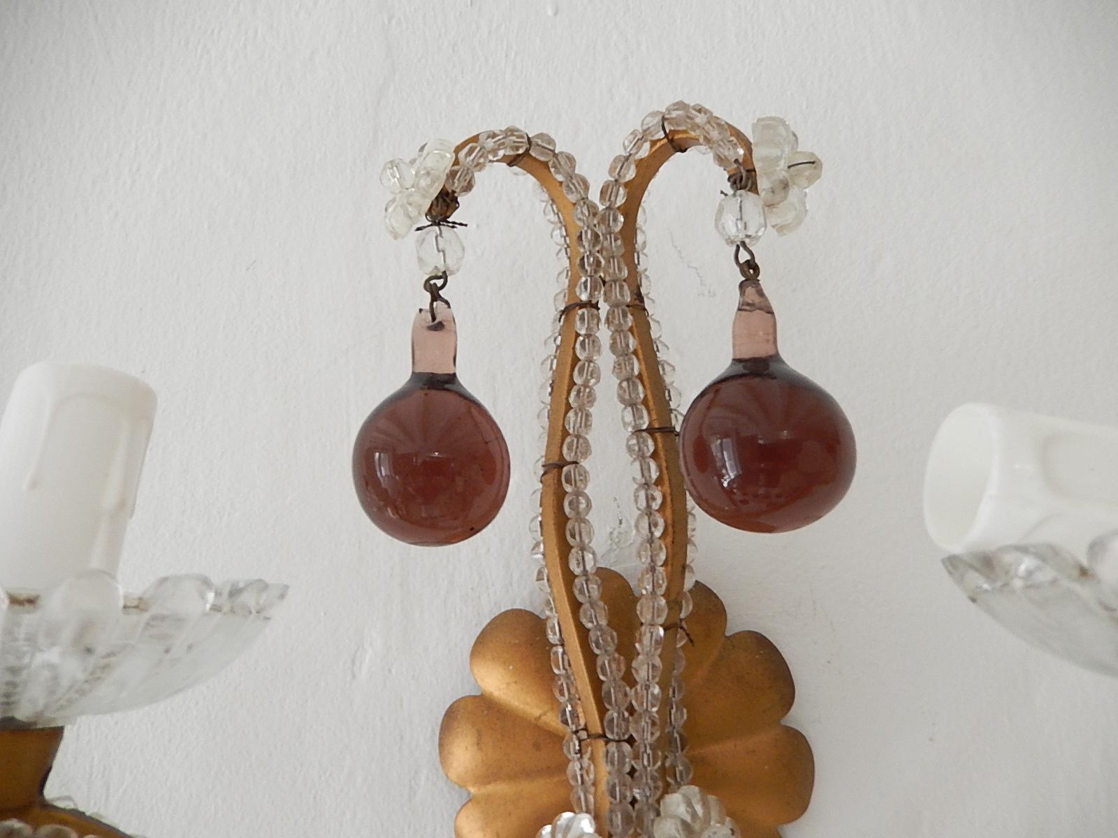 Cristal Appliques françaises en gouttes d'améthyste de Murano perlée, vers 1920 en vente