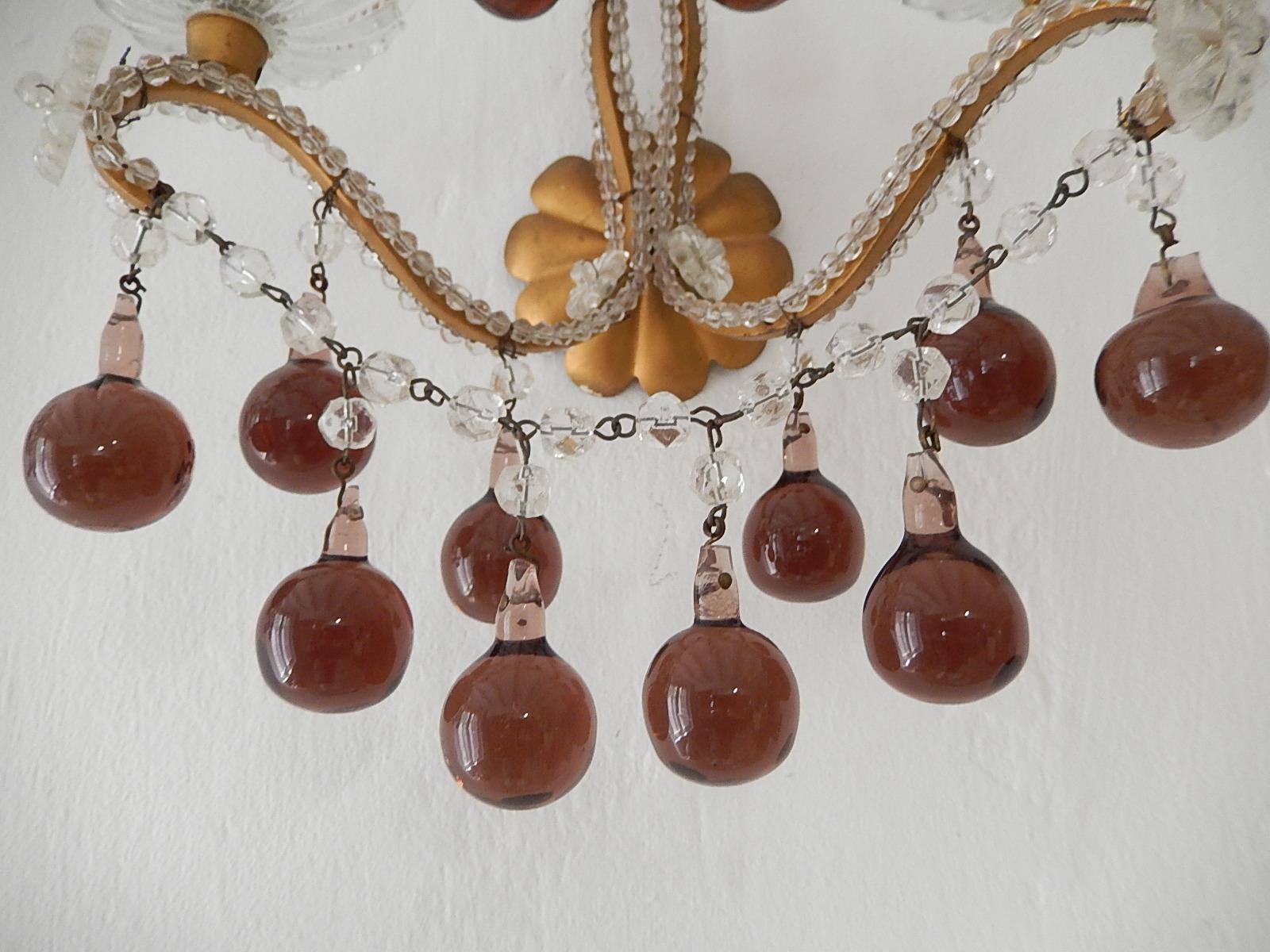 Appliques françaises en gouttes d'améthyste de Murano perlée, vers 1920 en vente 1