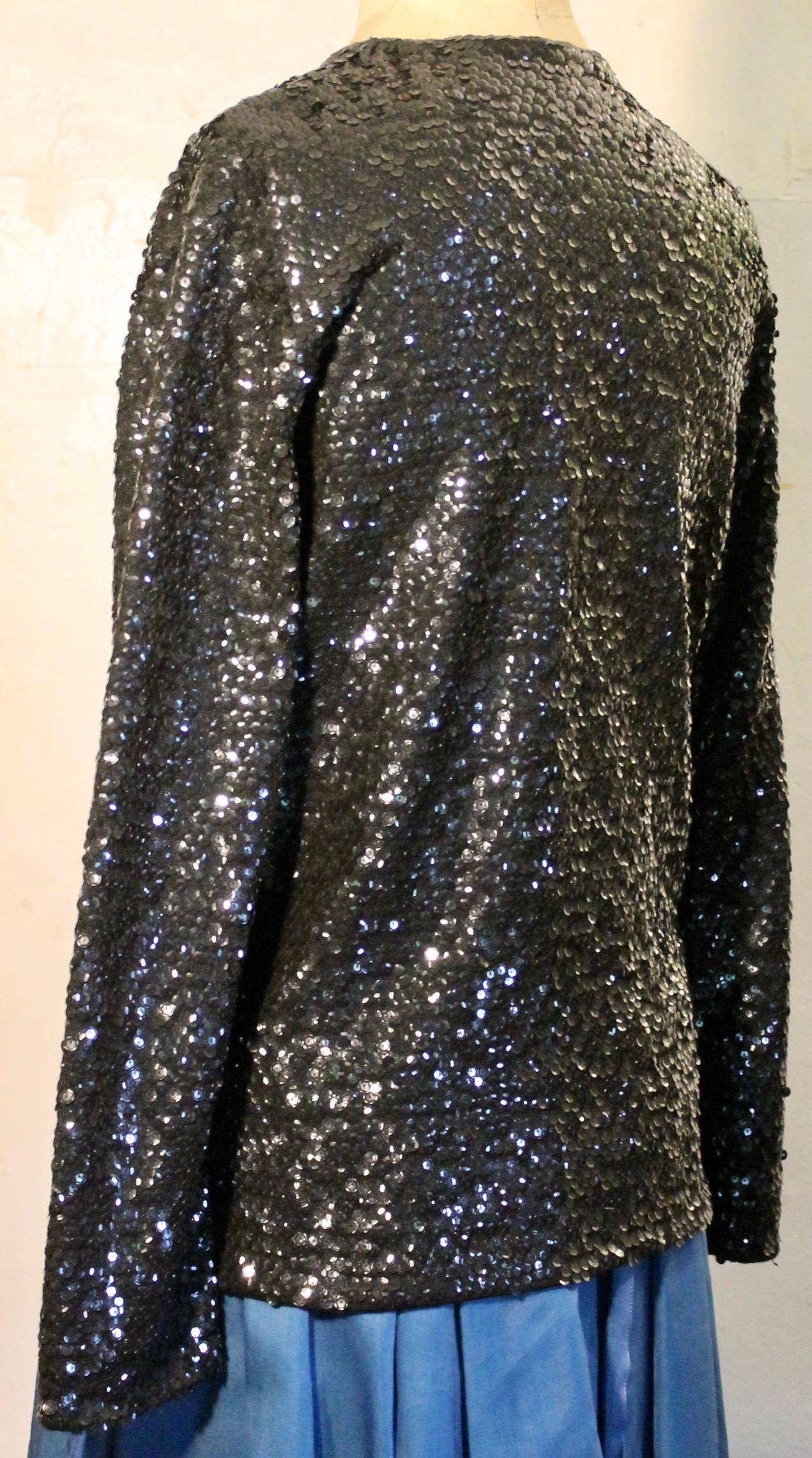 Black French Beaded and Hand Embroidered Evening Jacket For Sale