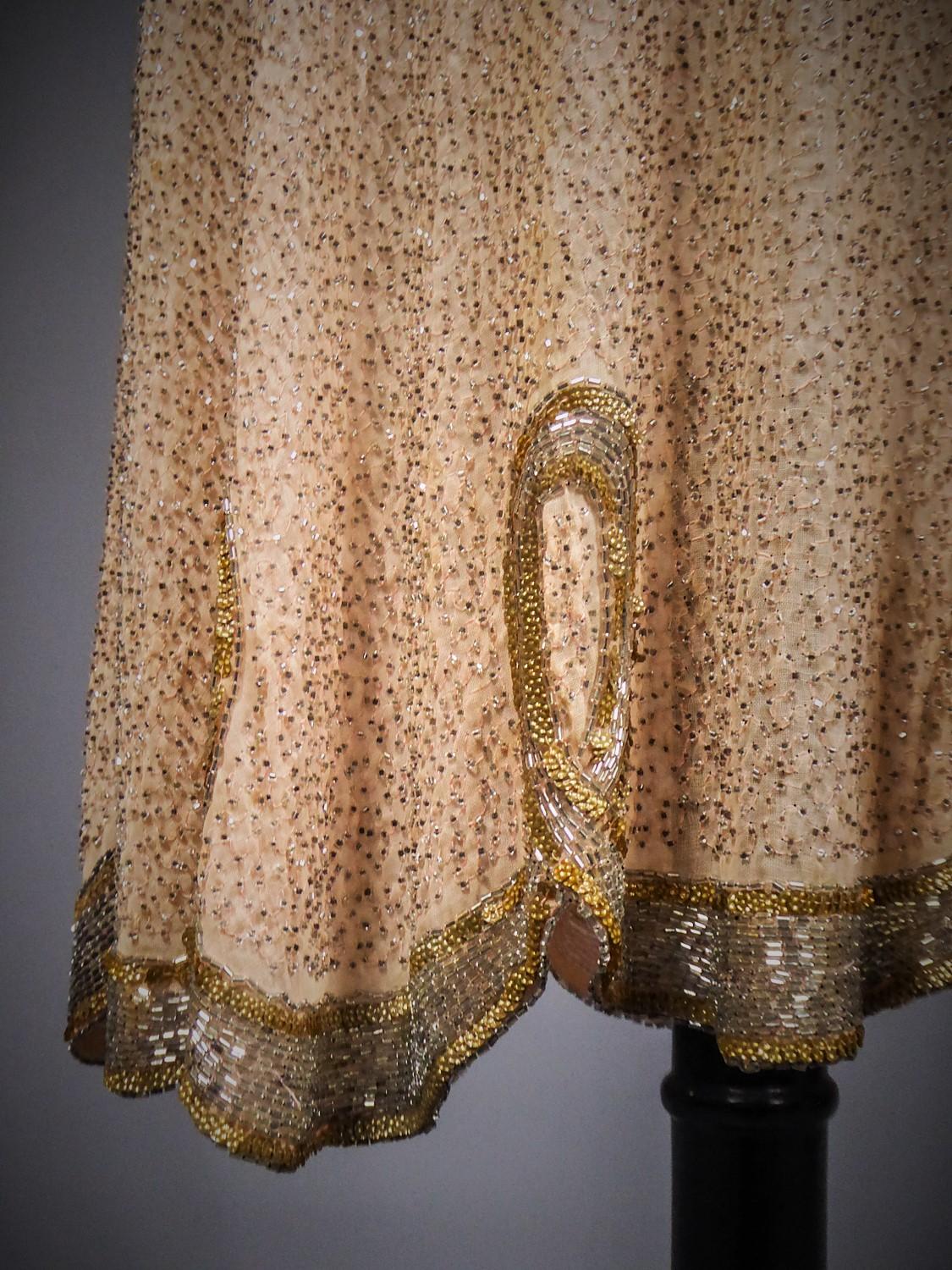 Beige French Beaded and sequins embroidered Couture Flapper Dress Circa 1925