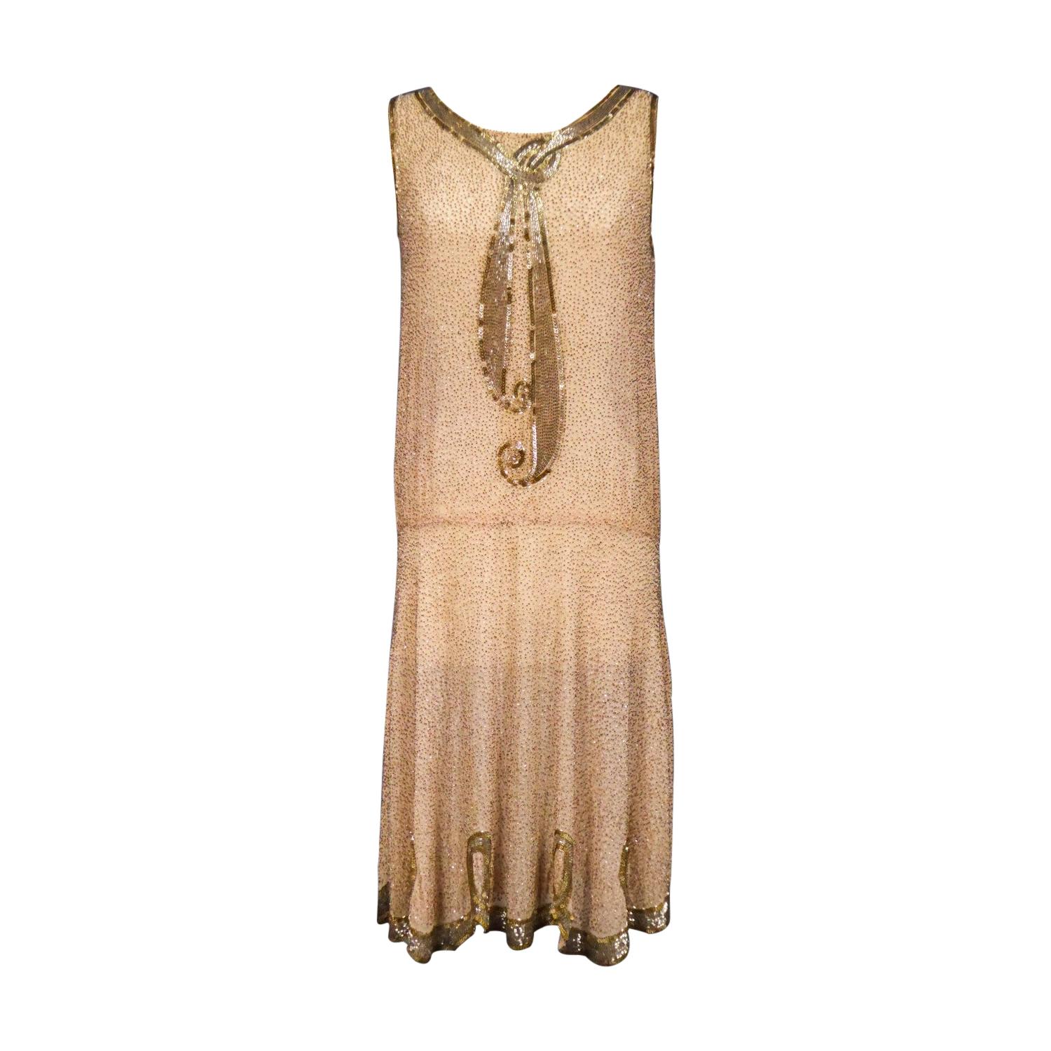 French Beaded and sequins embroidered Couture Flapper Dress Circa 1925