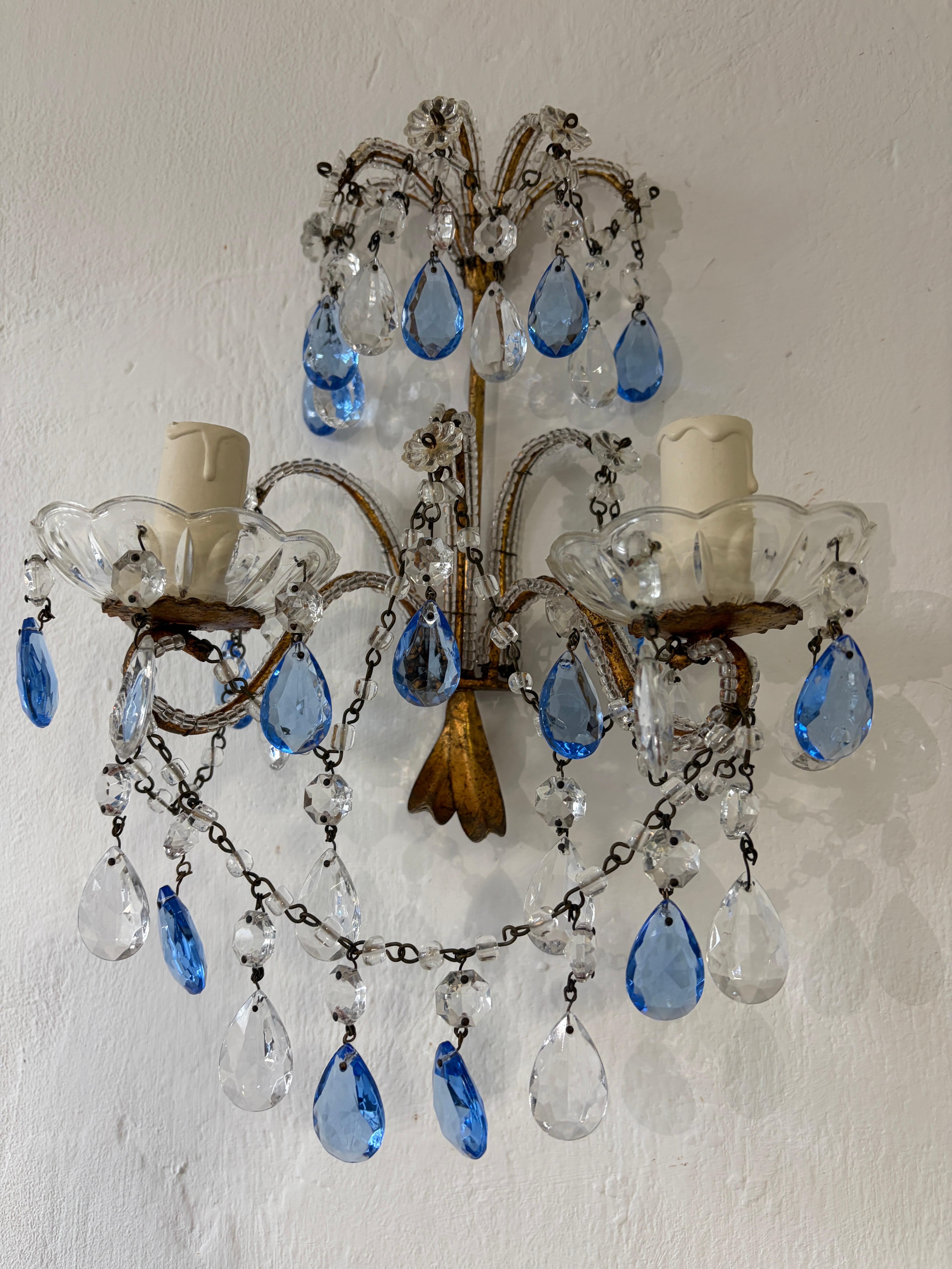 Inizio XX secolo Sconcerto francese con perline blu e prismi trasparenti, 1900 in vendita