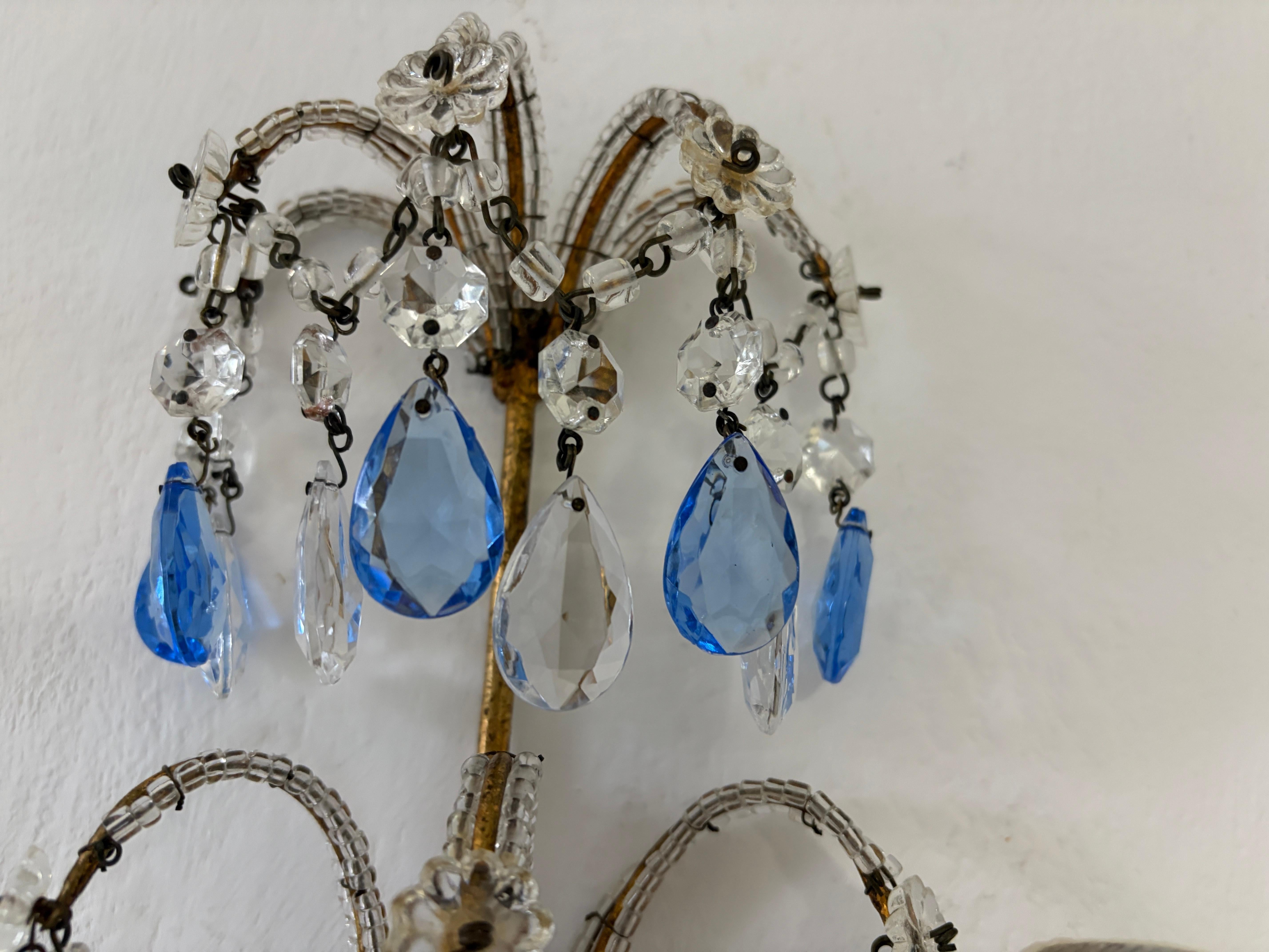 Cristallo Sconcerto francese con perline blu e prismi trasparenti, 1900 in vendita