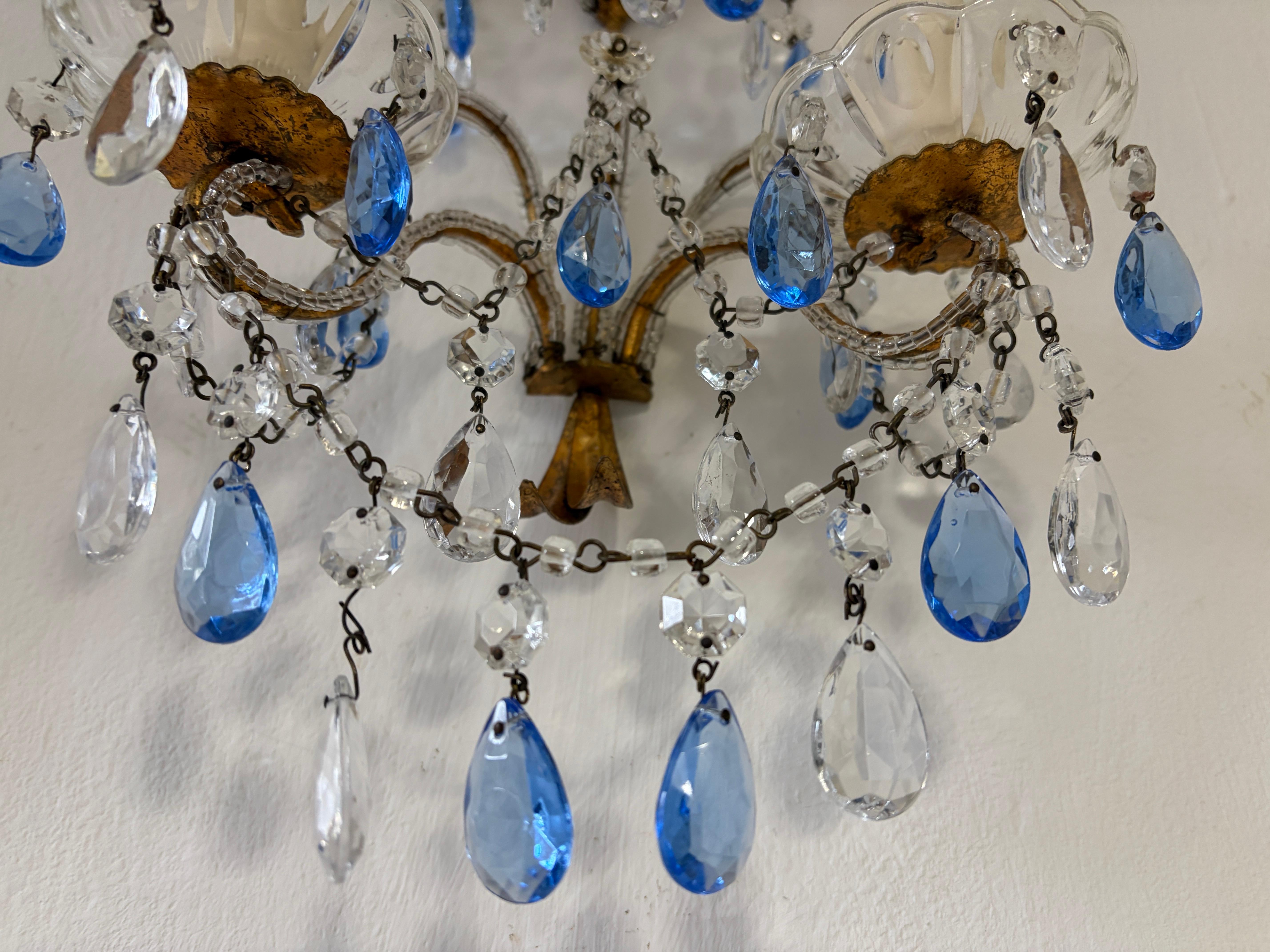 Sconcerto francese con perline blu e prismi trasparenti, 1900 in vendita 2