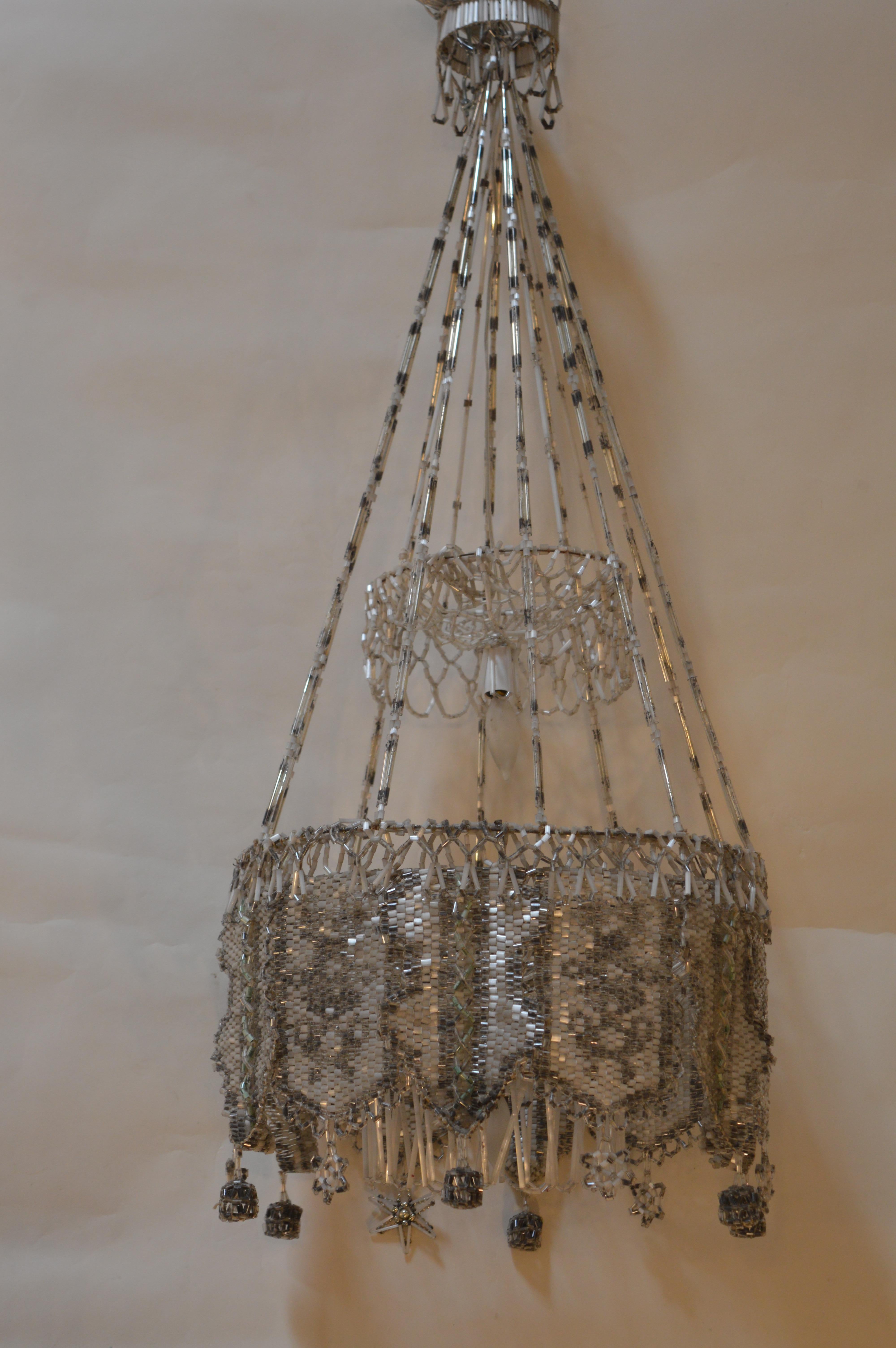 Intricately beaded chandelier from France.