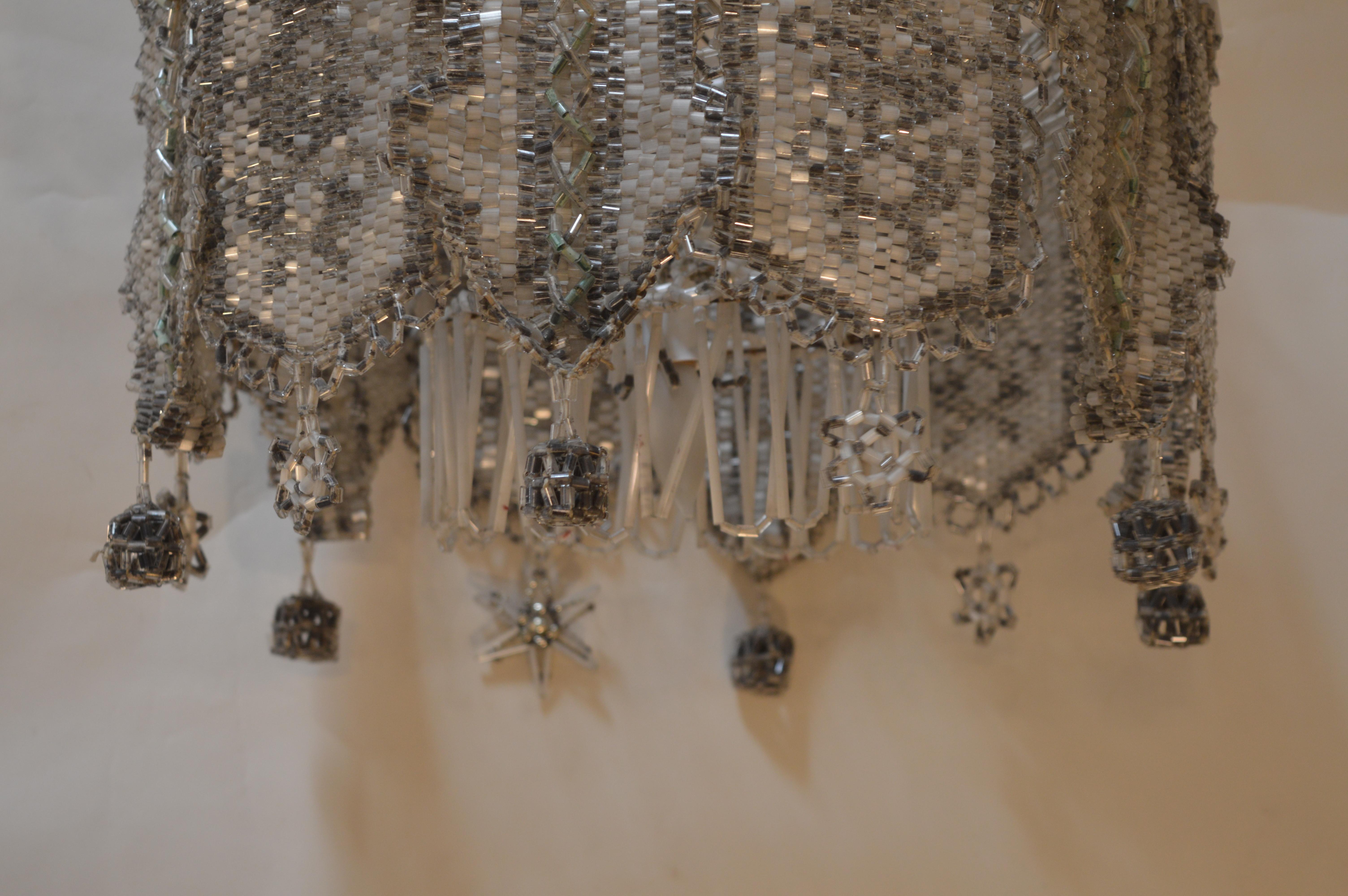 Glass French Beaded Chandelier For Sale