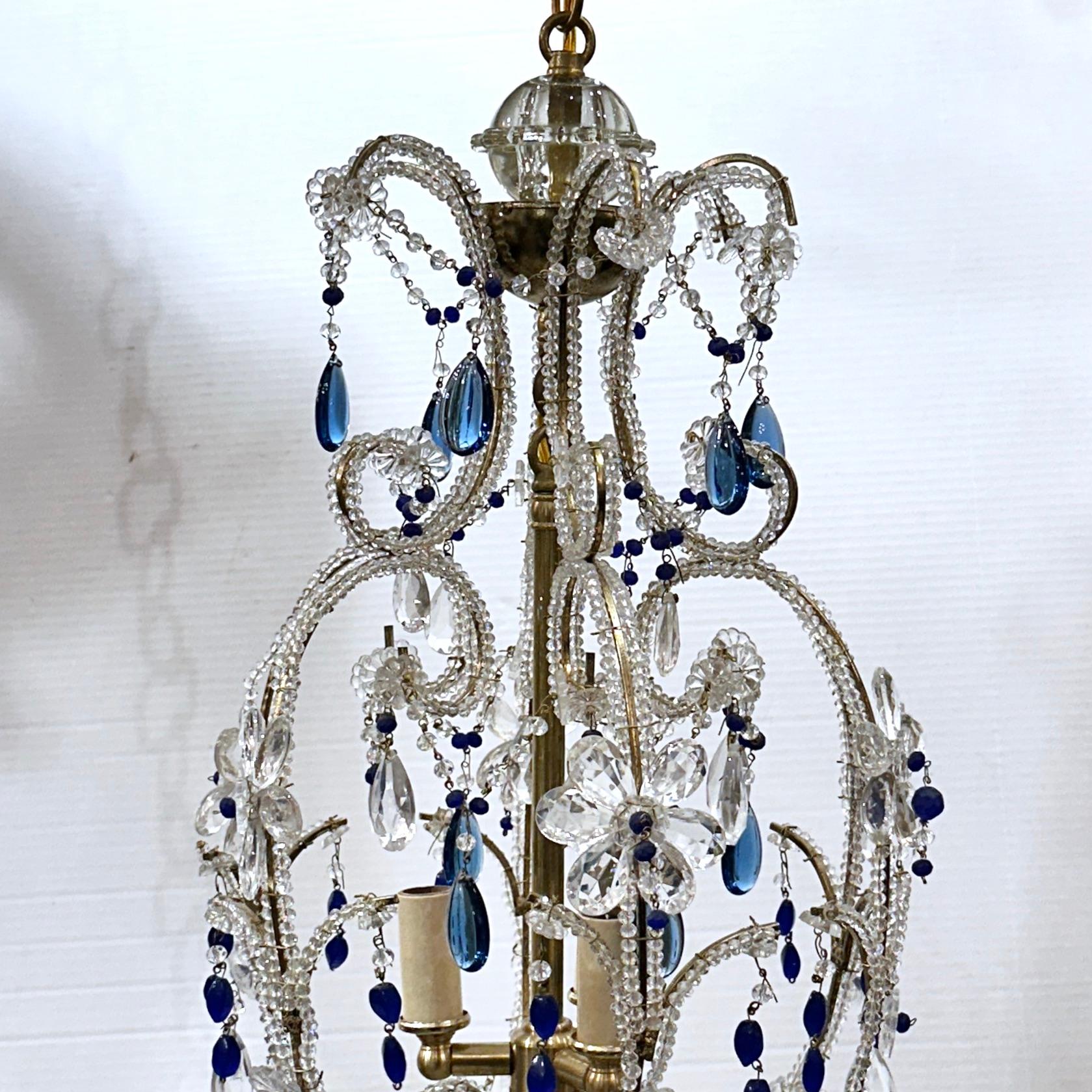 Metal French Beaded Chandelier For Sale