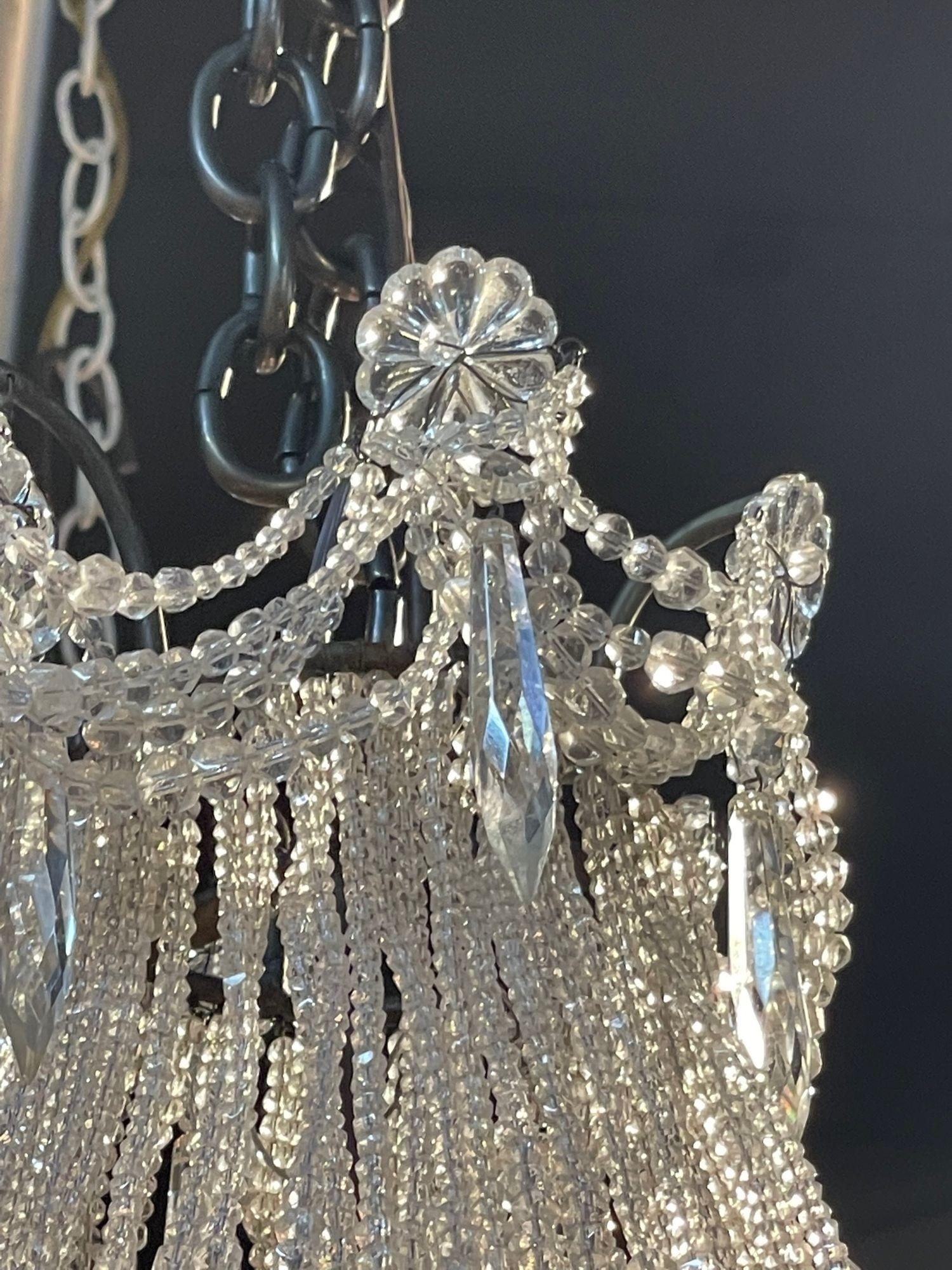French Beaded Crystal Basket Chandelier For Sale 1