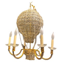 French Beaded Crystals Balloon Chandelier, Circa 1930s