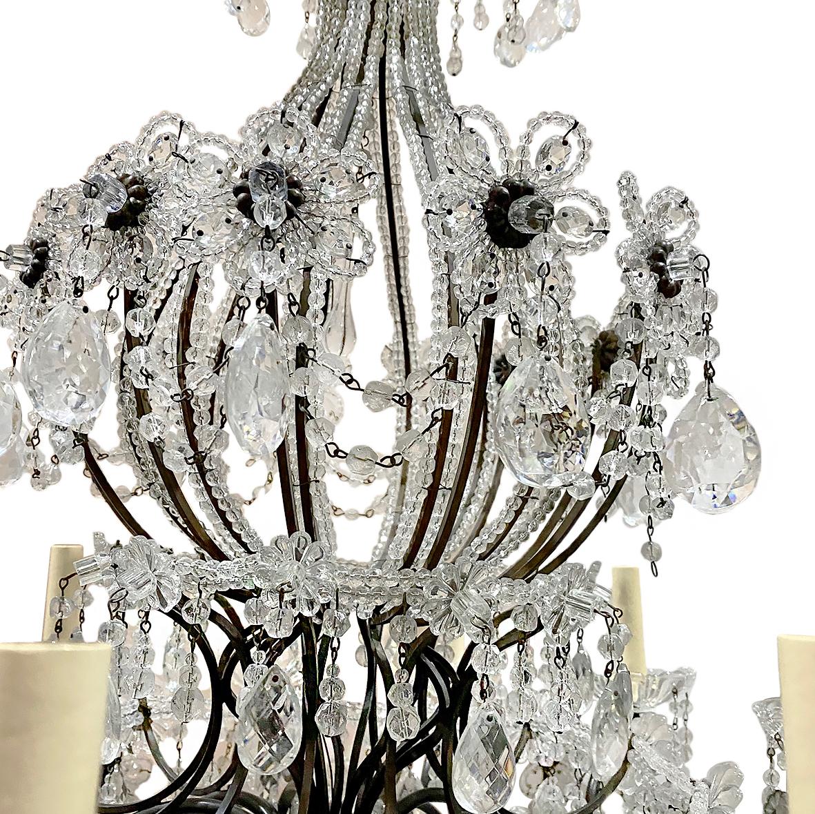 French Beaded & Crystal Chandelier In Good Condition For Sale In New York, NY
