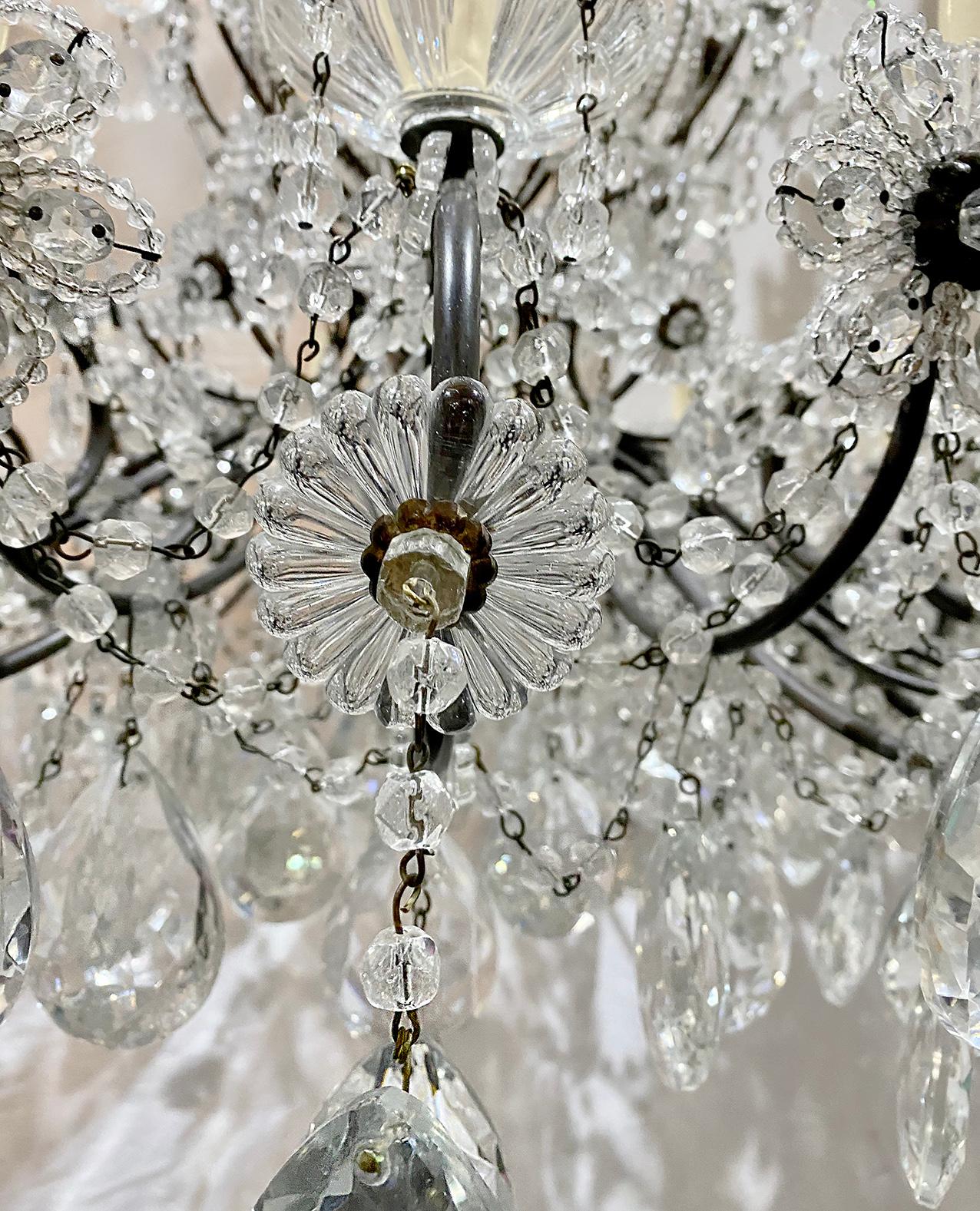 Early 20th Century French Beaded & Crystal Chandelier For Sale