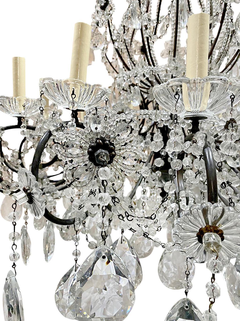 Bronze French Beaded & Crystal Chandelier For Sale