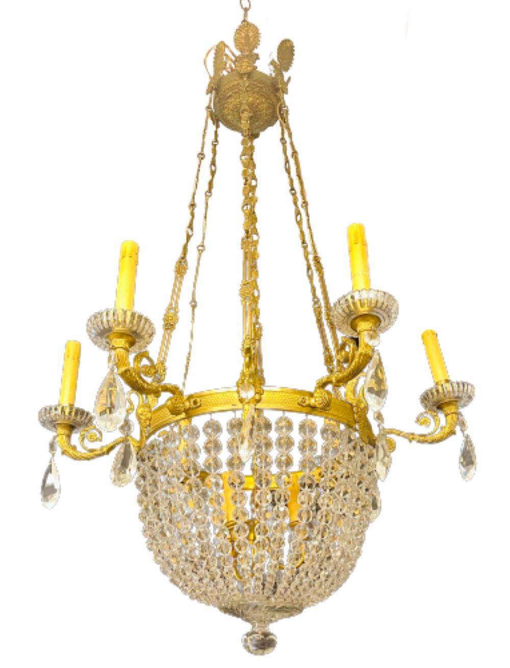 Louis XVI French Beaded Dome 9 Light Chandelier