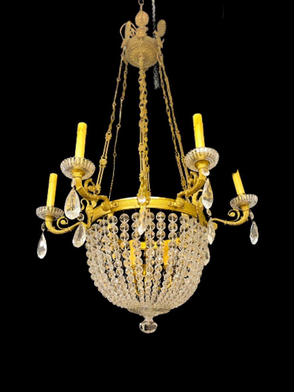 French Beaded Dome 9 Light Chandelier In Good Condition In Stamford, CT