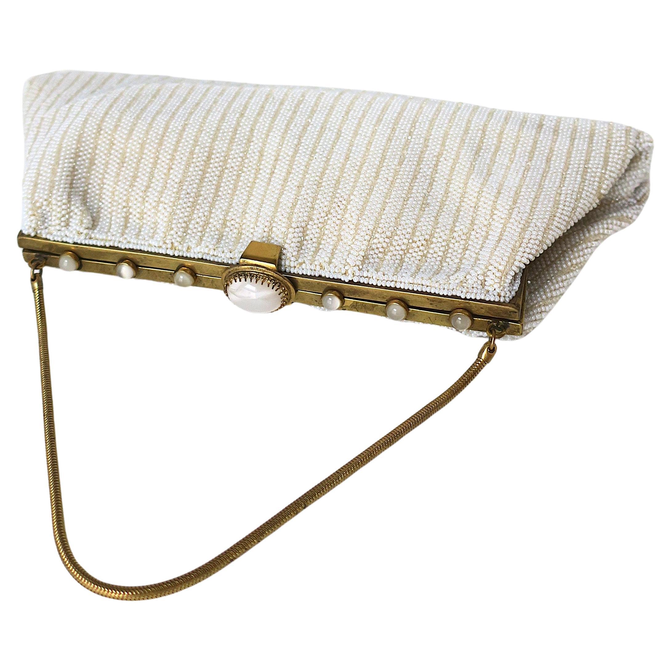Sac de soirée en perles blanc français