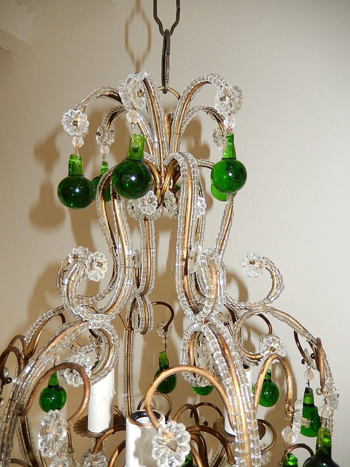 French Beaded Forest Green Drops Petit Beaded Small Chandelier, circa 1920 In Good Condition In Modena (MO), Modena (Mo)