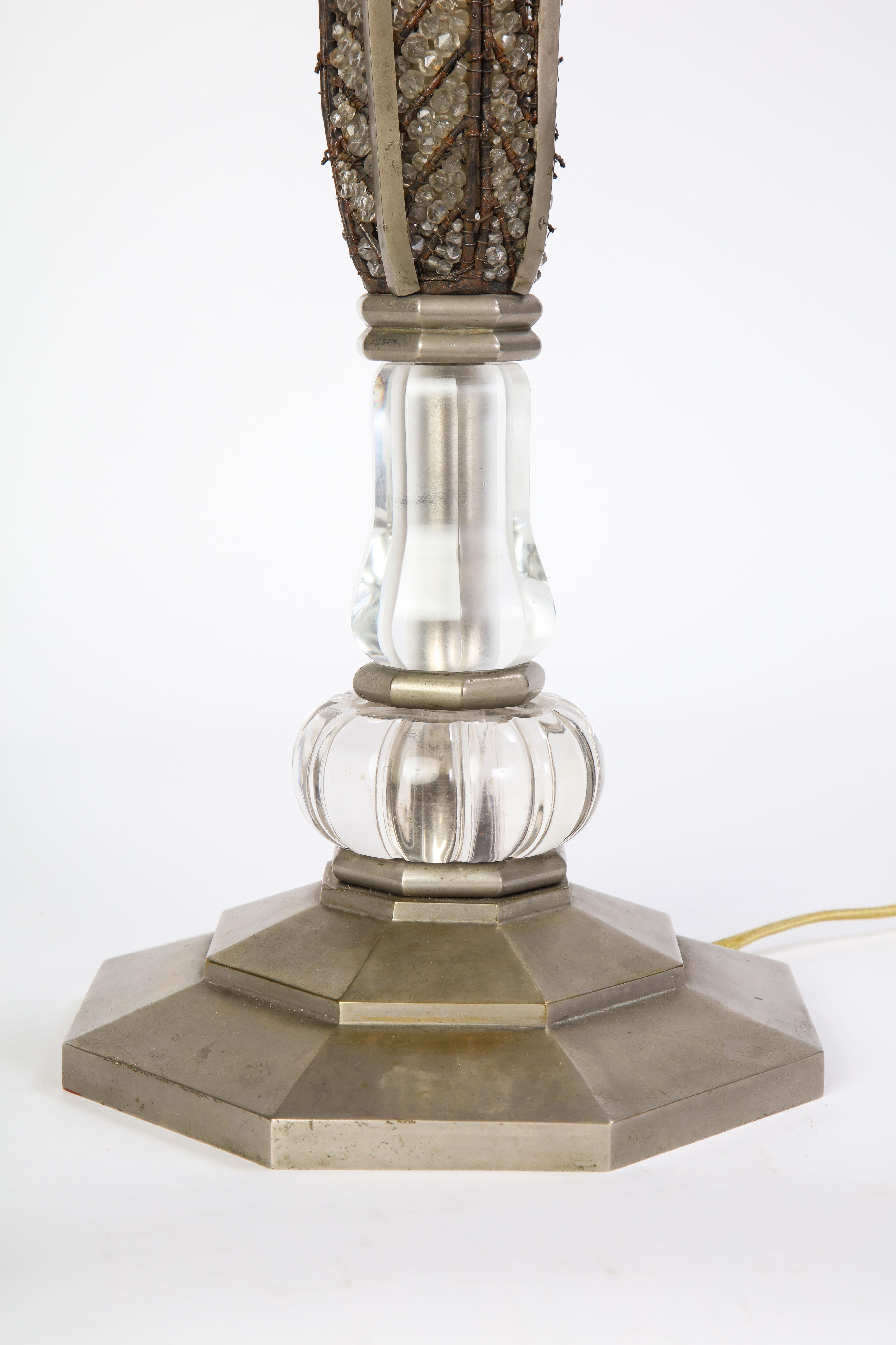 French Beaded Glass Table Lamp, Attributed To Maison Bagues, Circa 1925 For Sale 9