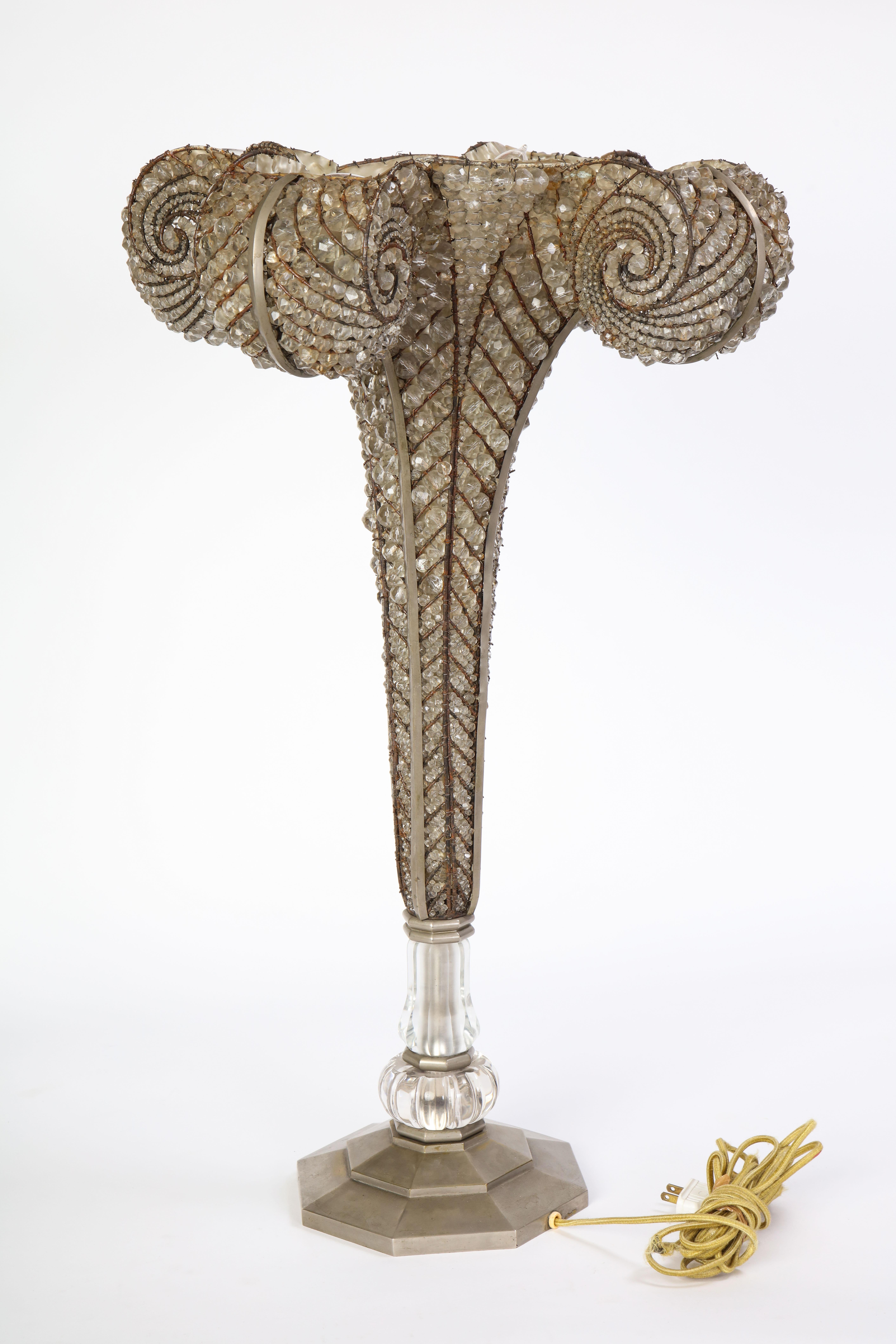 French Beaded Glass Table Lamp, Attributed To Maison Bagues, Circa 1925 For Sale 10