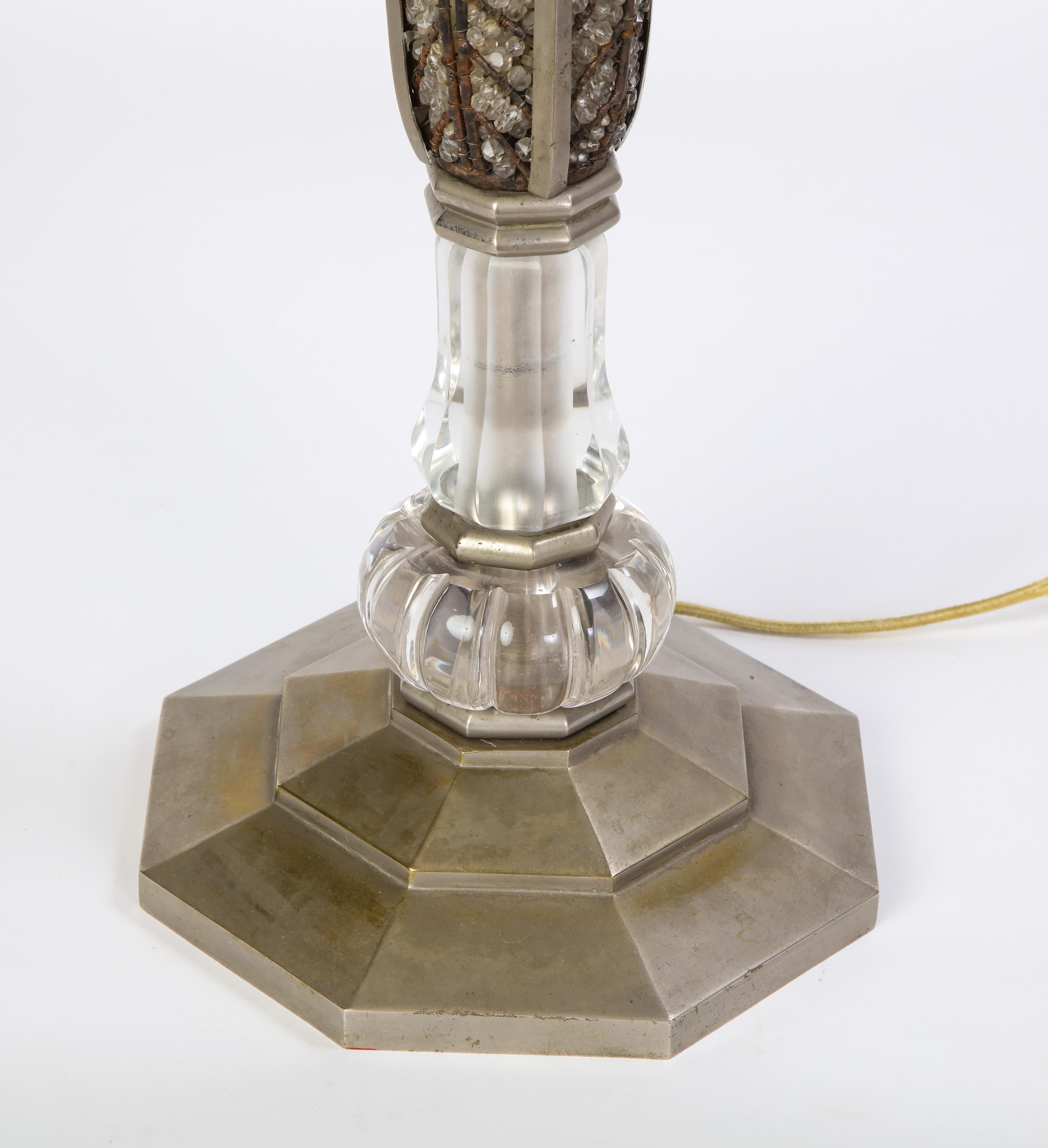 Early 20th Century French Beaded Glass Table Lamp, Attributed To Maison Bagues, Circa 1925 For Sale