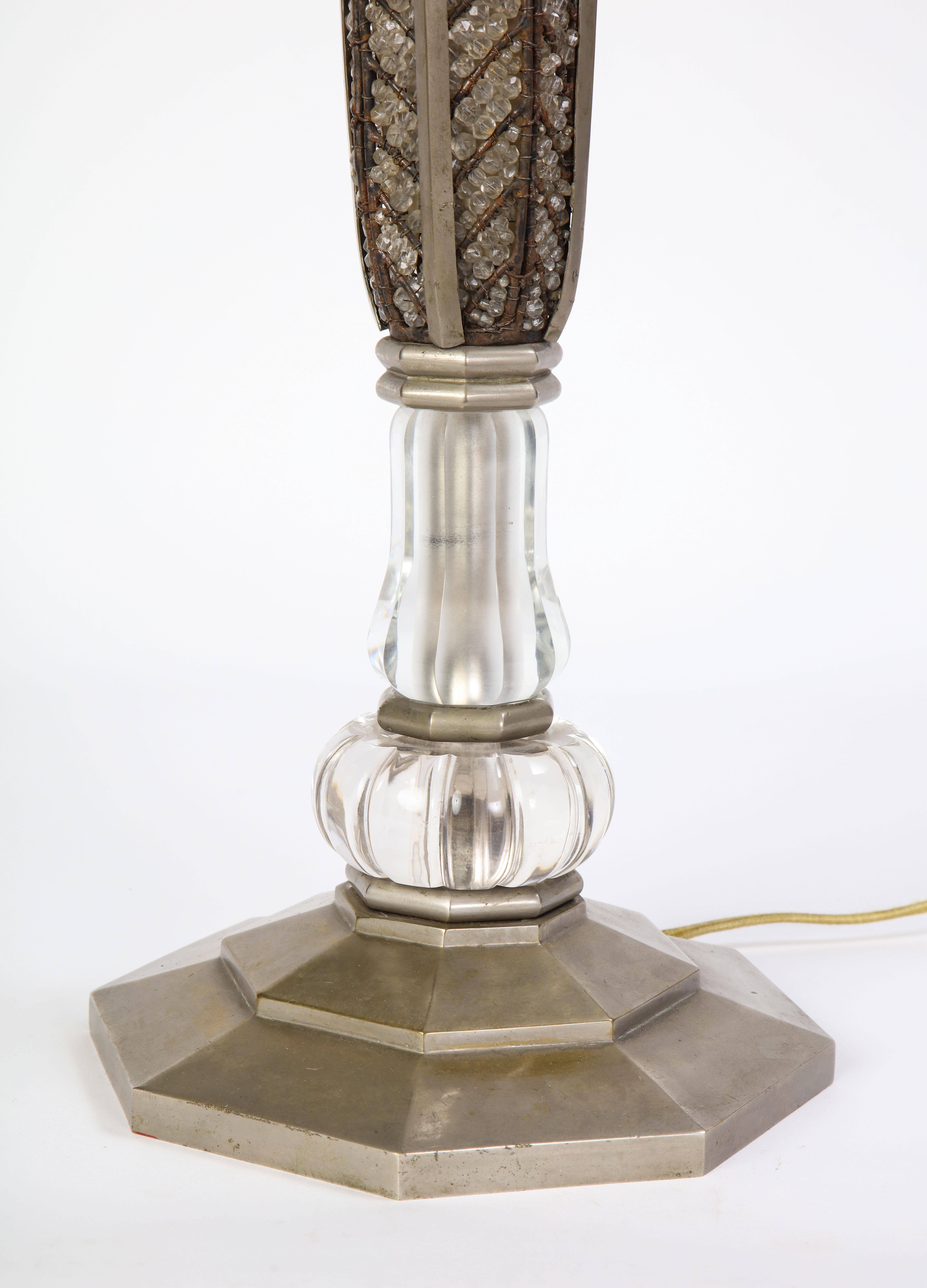 French Beaded Glass Table Lamp, Attributed To Maison Bagues, Circa 1925 For Sale 3