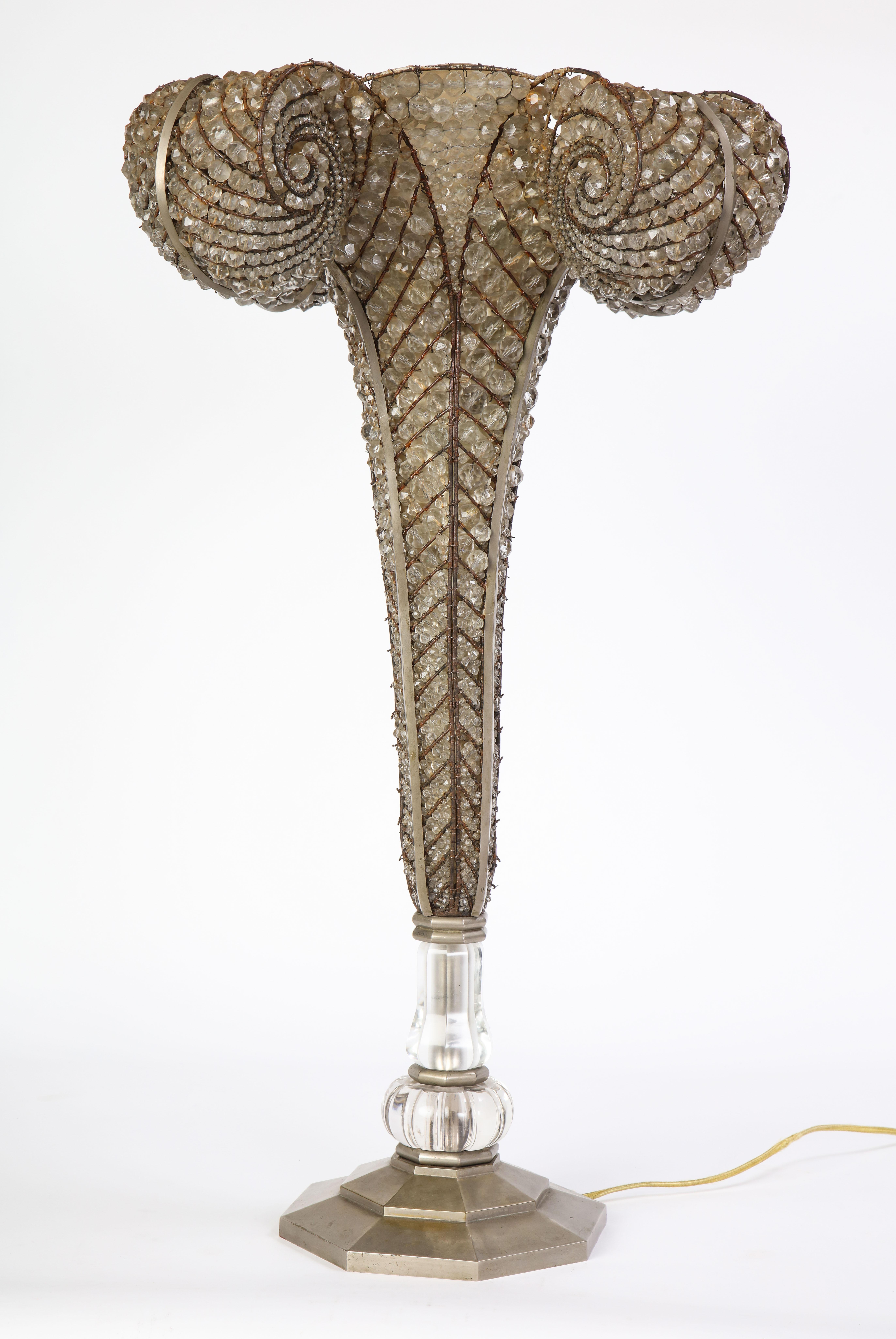 French Beaded Glass Table Lamp, Attributed To Maison Bagues, Circa 1925 For Sale 5