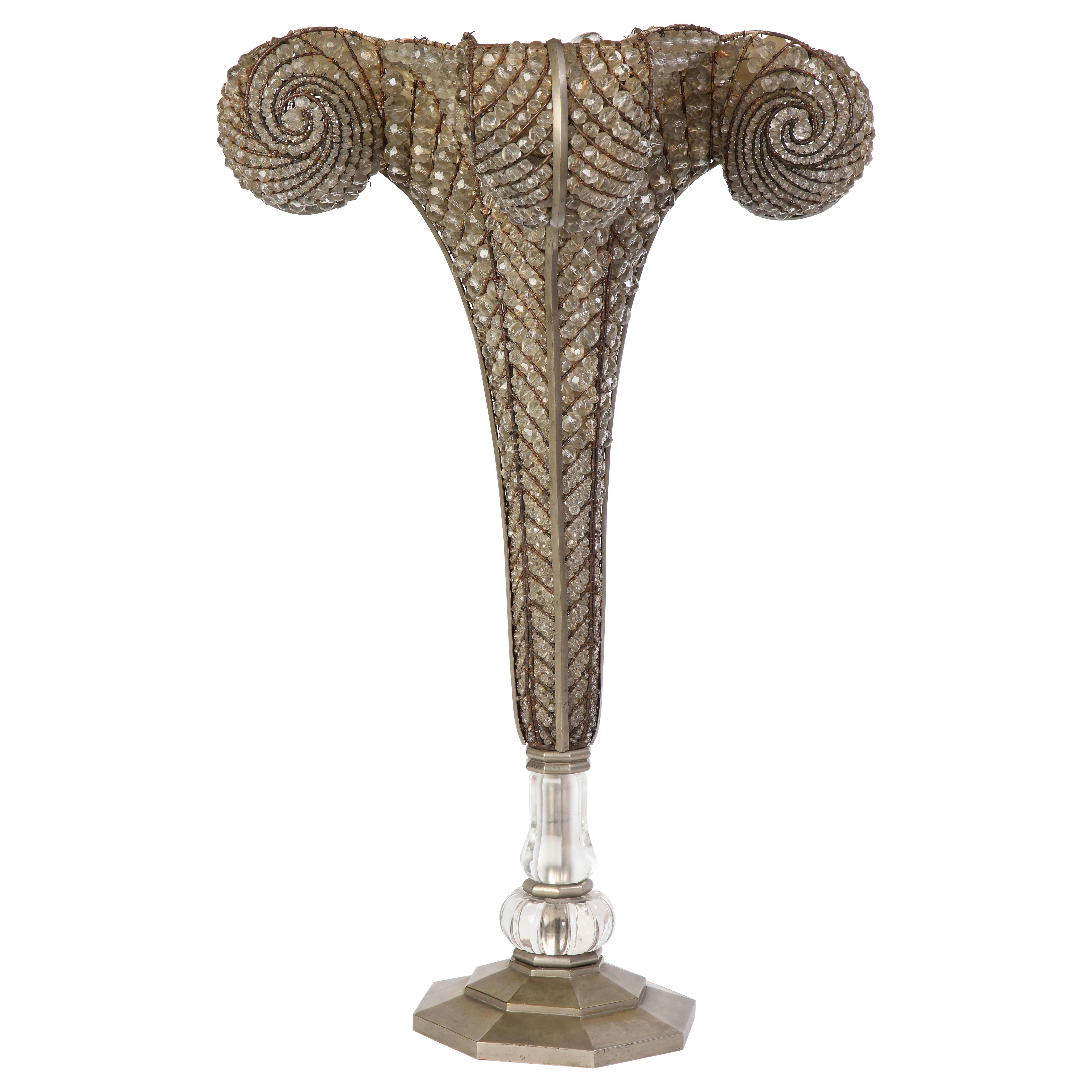 French Beaded Glass Table Lamp, Attributed To Maison Bagues, Circa 1925 For Sale