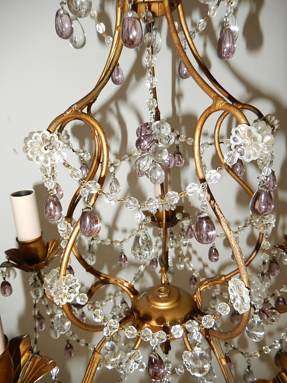 French Beaded Maison Baguès  Amethyst & Clear Murano Drops Chandelier, 1920s For Sale 6